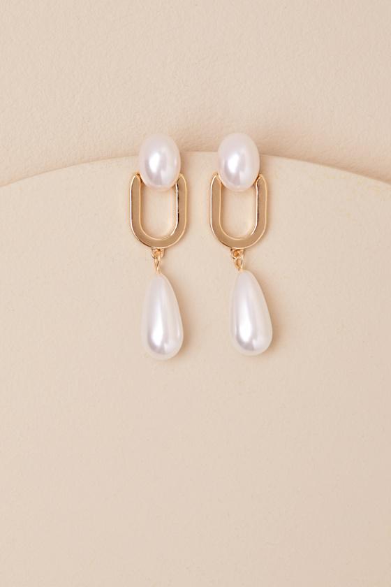 Tonna Gold and White Pearl Drop Earrings Product Image