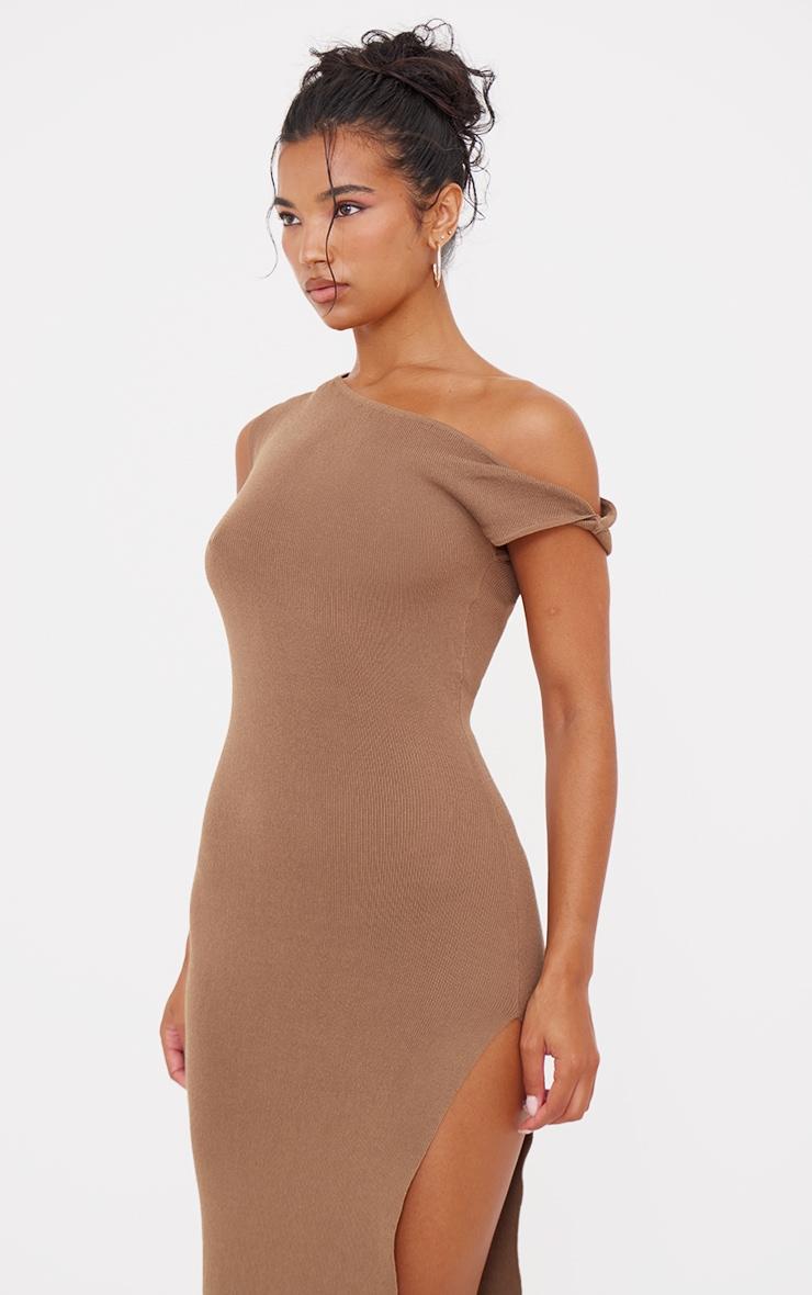 Mocha Fine Knit Twist Neck Maxi Dress Product Image
