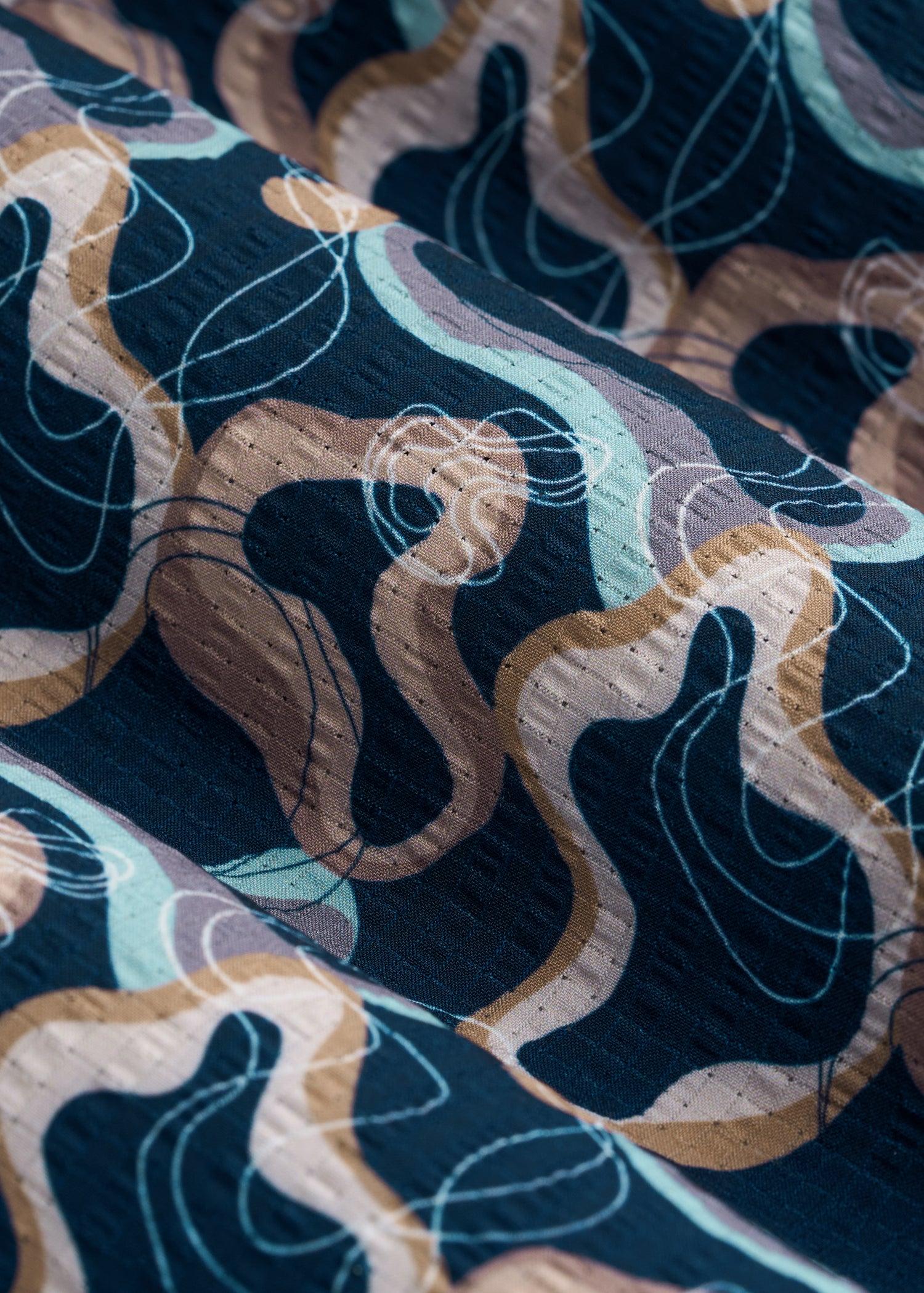 Coastal Perforated Polo Shirt for Tall Men in Blue and Rose Abstract Male Product Image