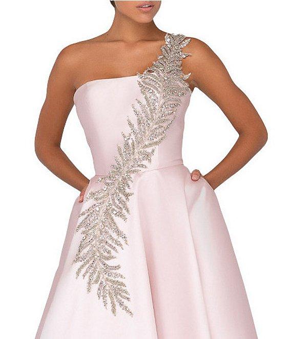 Terani Couture Sleeveless One Shoulder Beaded Strap Back Detail Ball Gown Product Image