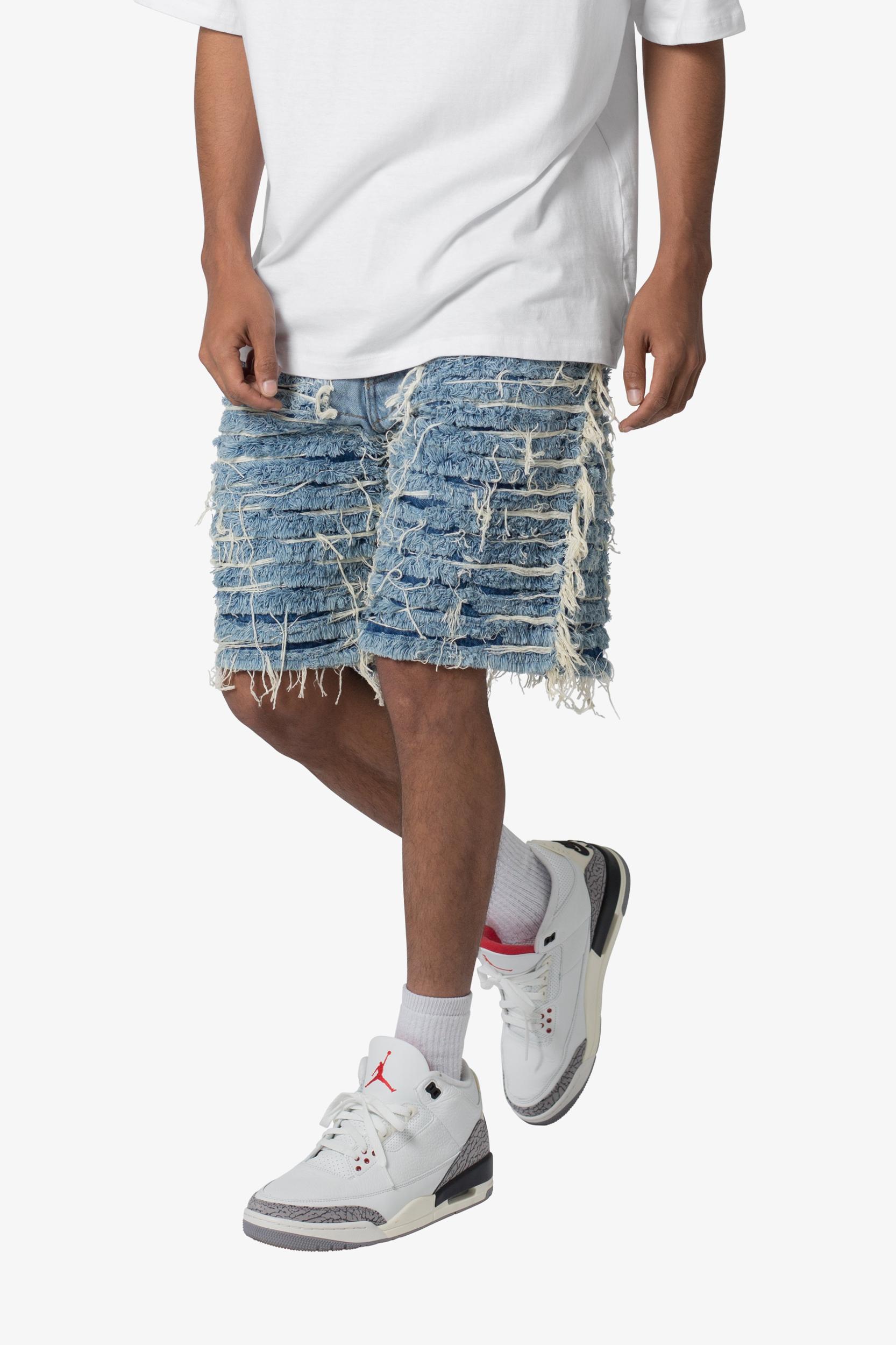 Allover Frayed Denim Shorts - Blue Product Image