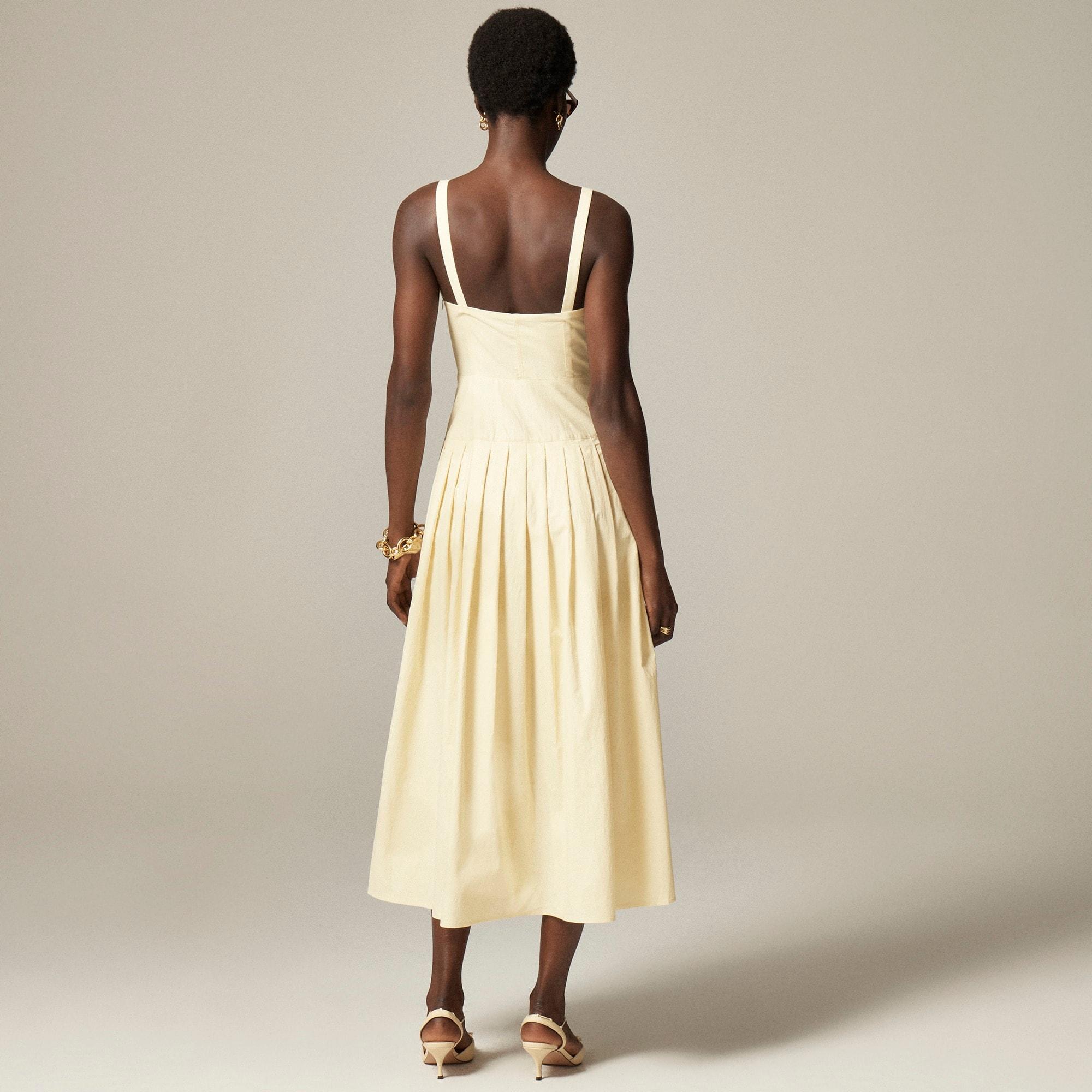 Pleated drop-waist dress in crinkle cotton blend Product Image