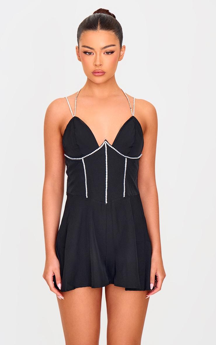 Black Underwired Diamante Romper Product Image