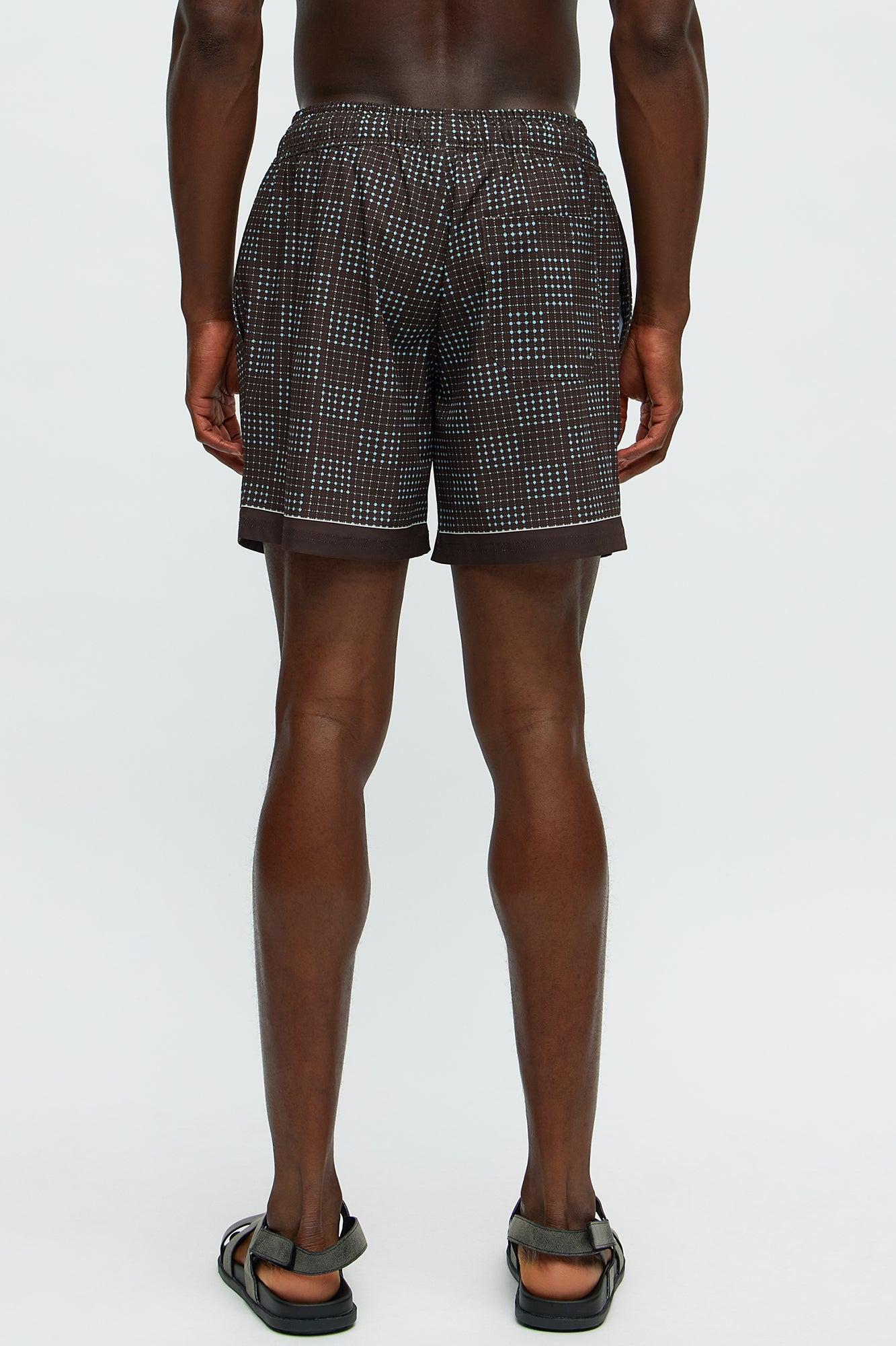 Grid Walk Printed Swim Mid Trunk - Brown/combo Product Image