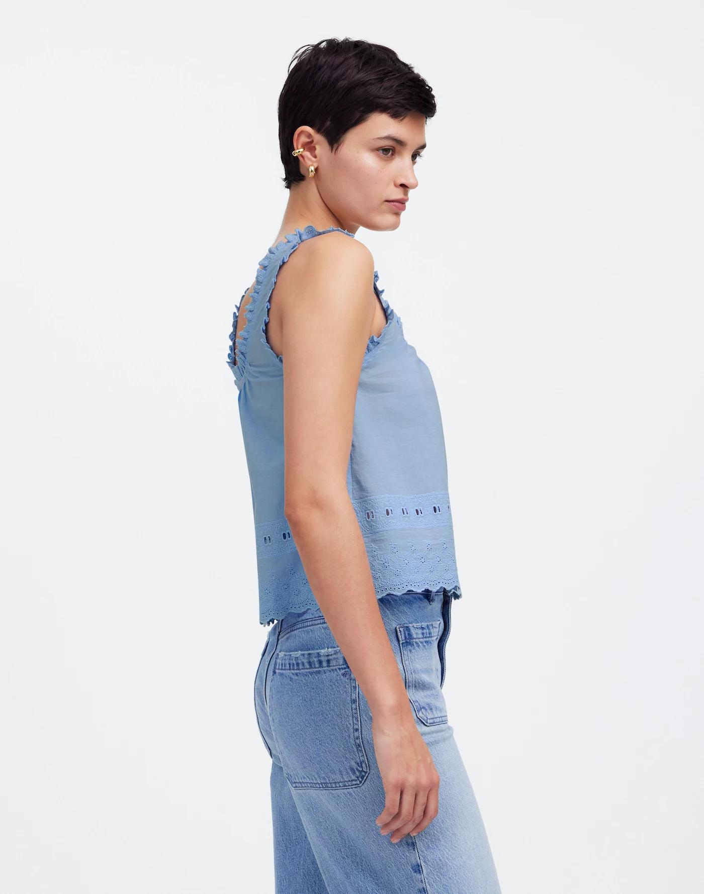 Embroidered Ruffle-Trim Top Product Image