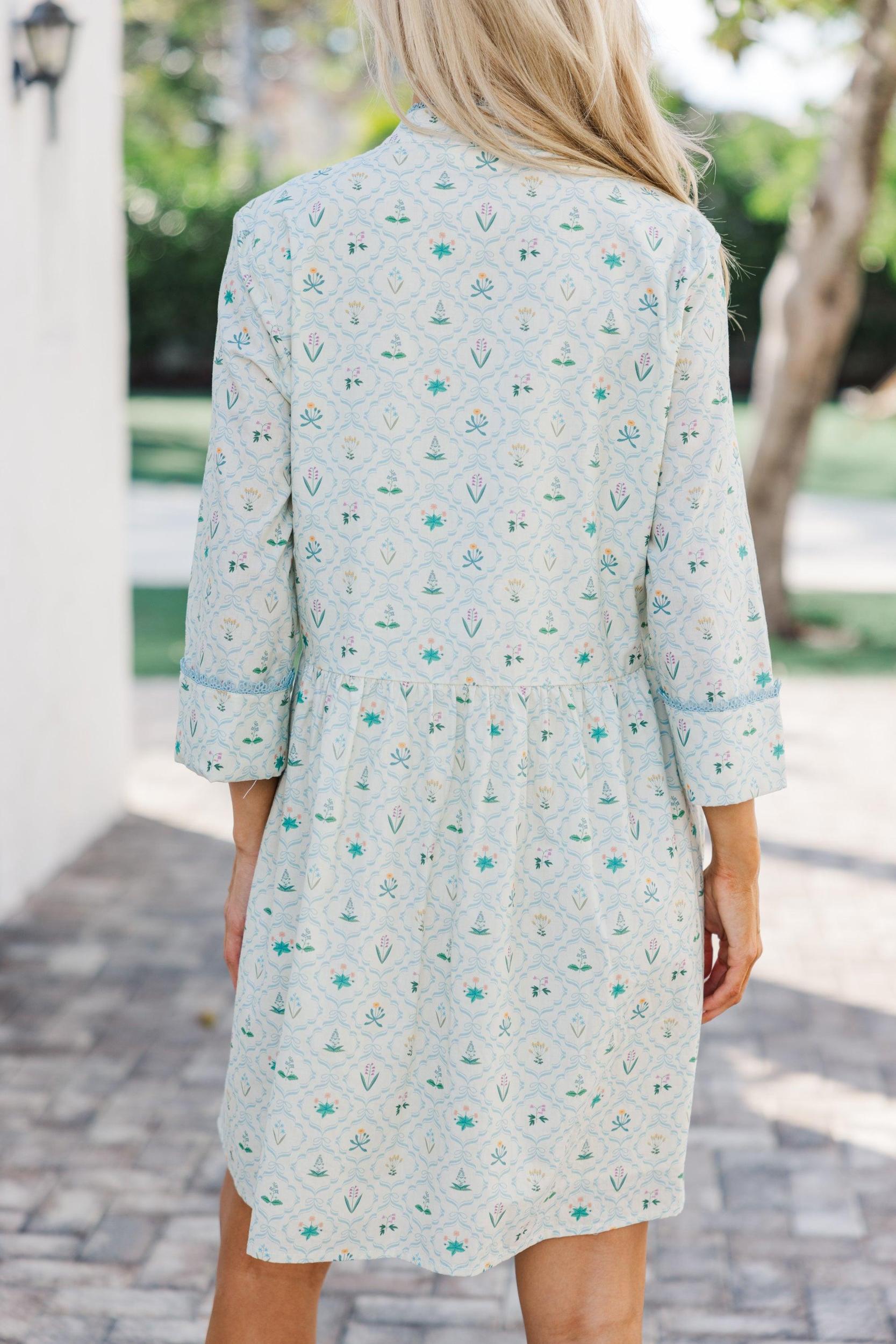 Believe In Yourself Light Blue Floral Medallion Dress Female Product Image