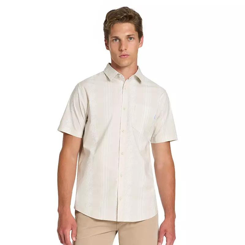Men's Hurley Tropical Print Short Sleeve Button-Up Shirt, Size: Small, Ivory Stripe Product Image