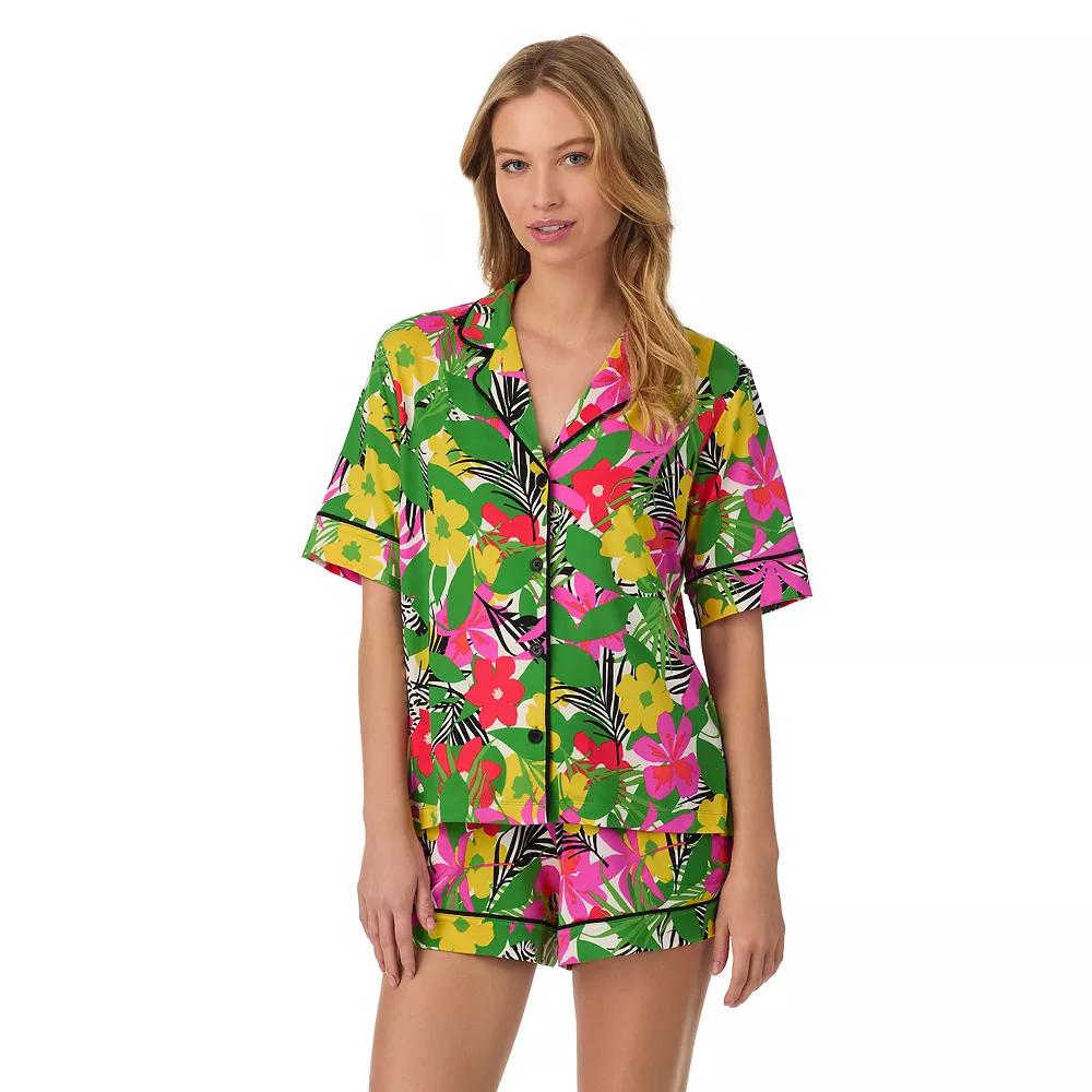Women's Beauty Sleep Social Short Sleeve Button Front Pajama Top & Pajama Boxer Set, Girl's, Size: Large, Multflor Product Image
