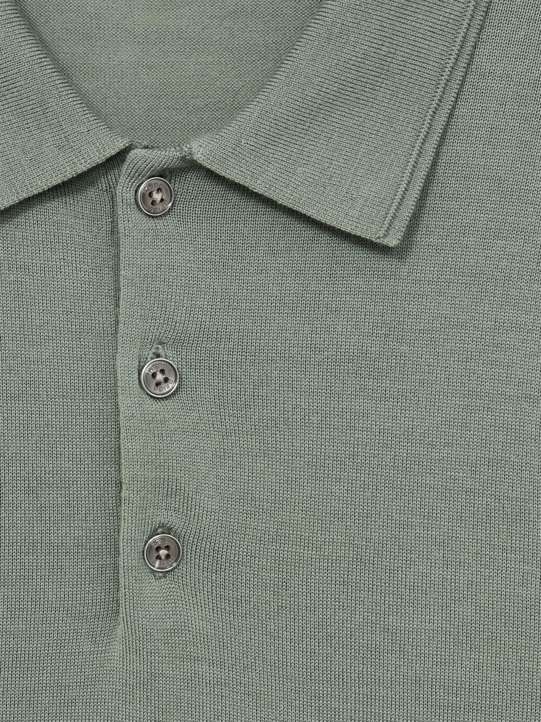 Merino Wool Long Sleeve Polo Shirt in Herb Green Product Image