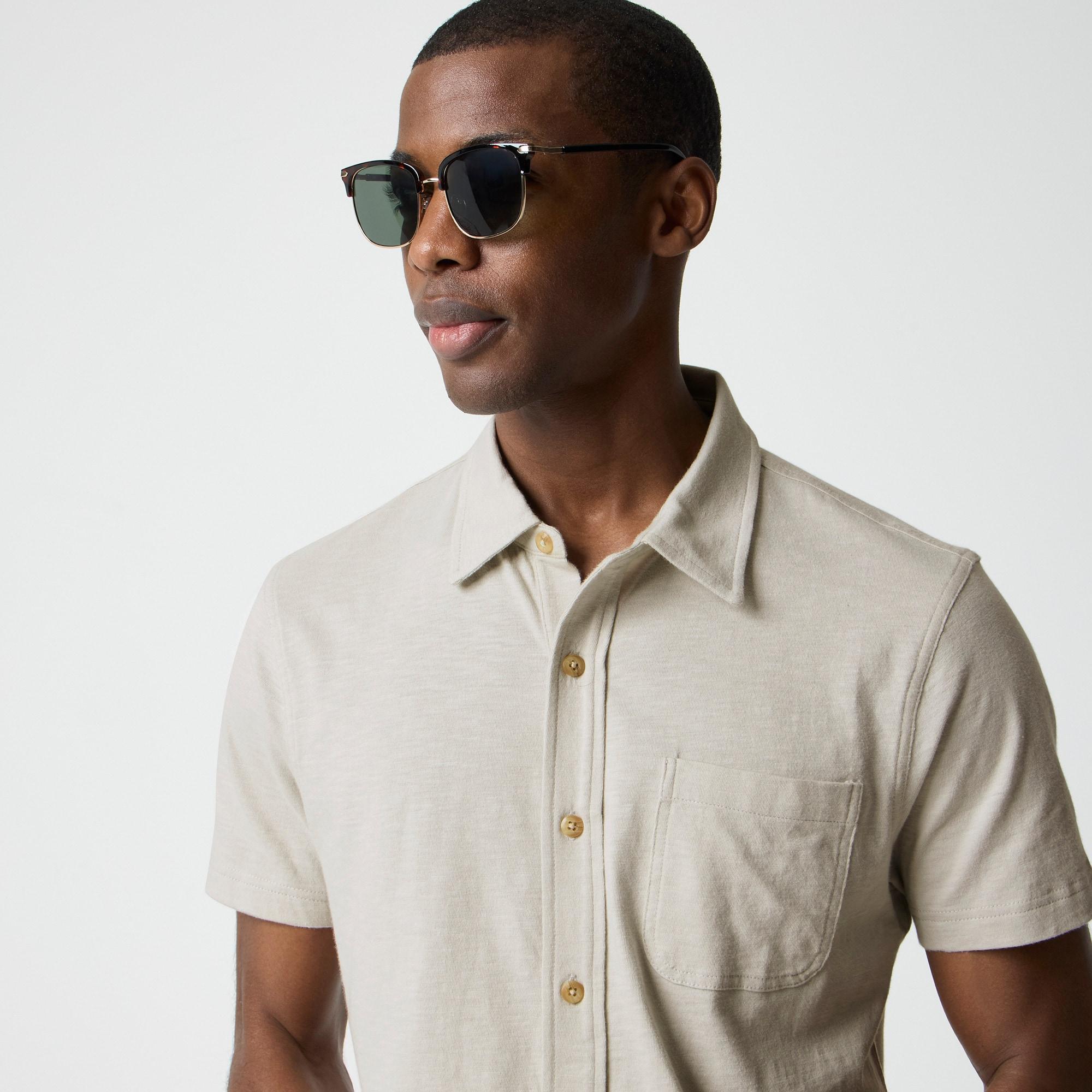 Short-sleeve knit button-down shirt Product Image