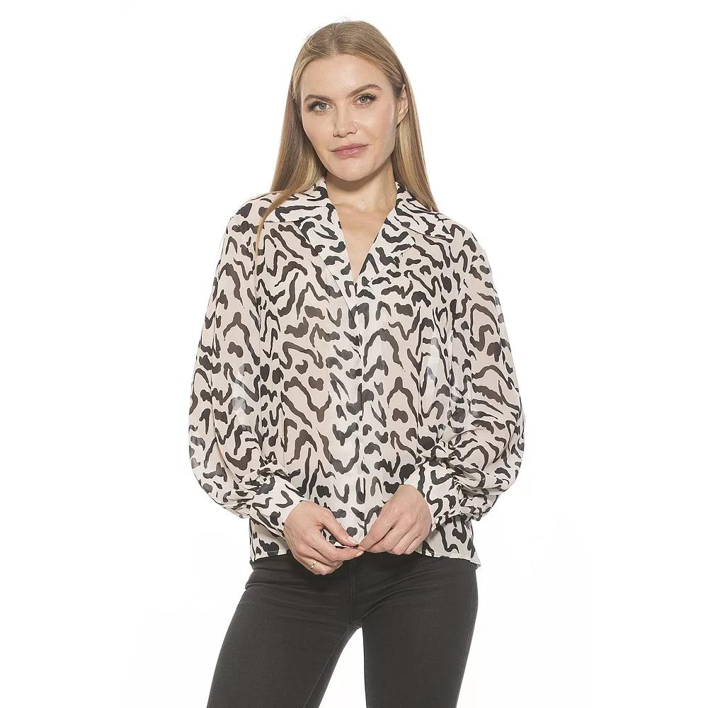 Women's ALEXIA ADMOR Mila Silky Collared Blouse, Size: 6, Nude Product Image