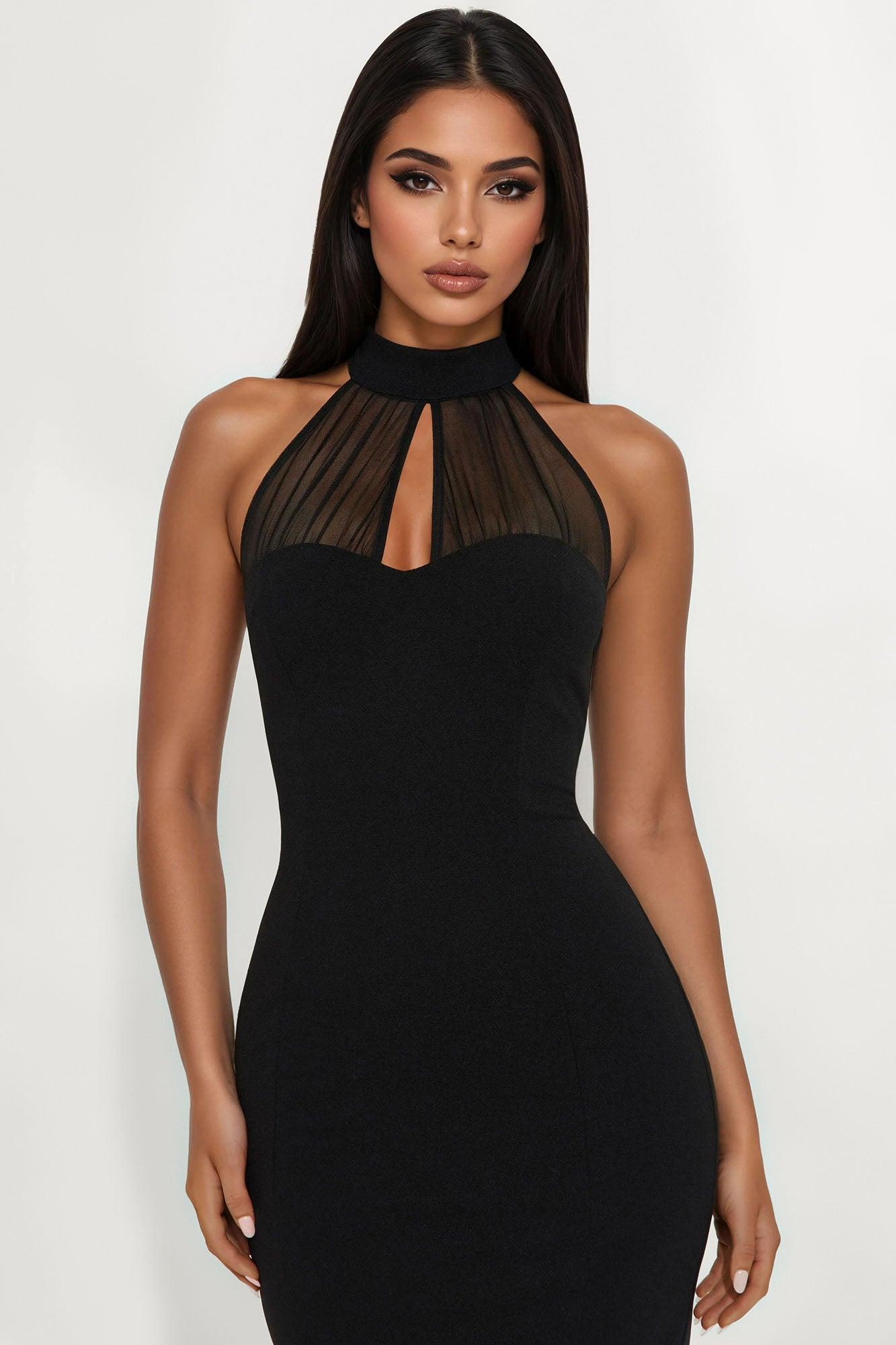 Hayley Sleeveless Mock Neck Midi Dress - Black Product Image