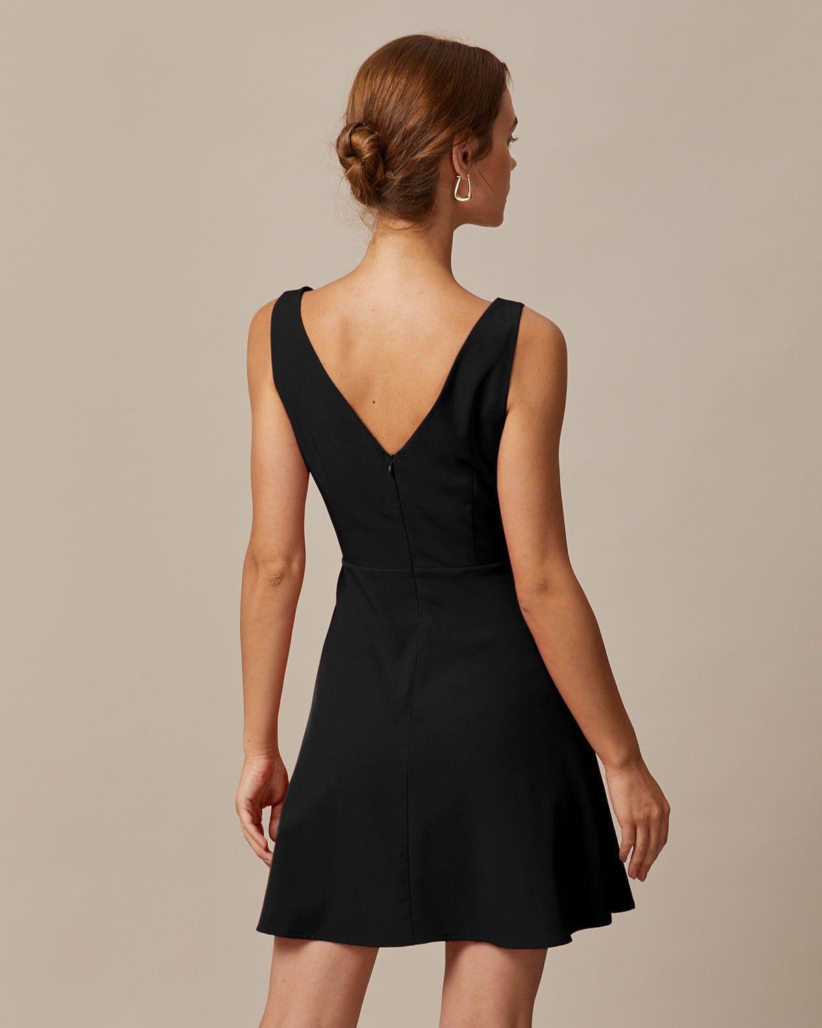 The Black Boat Neck High Waisted Mini Dress Product Image