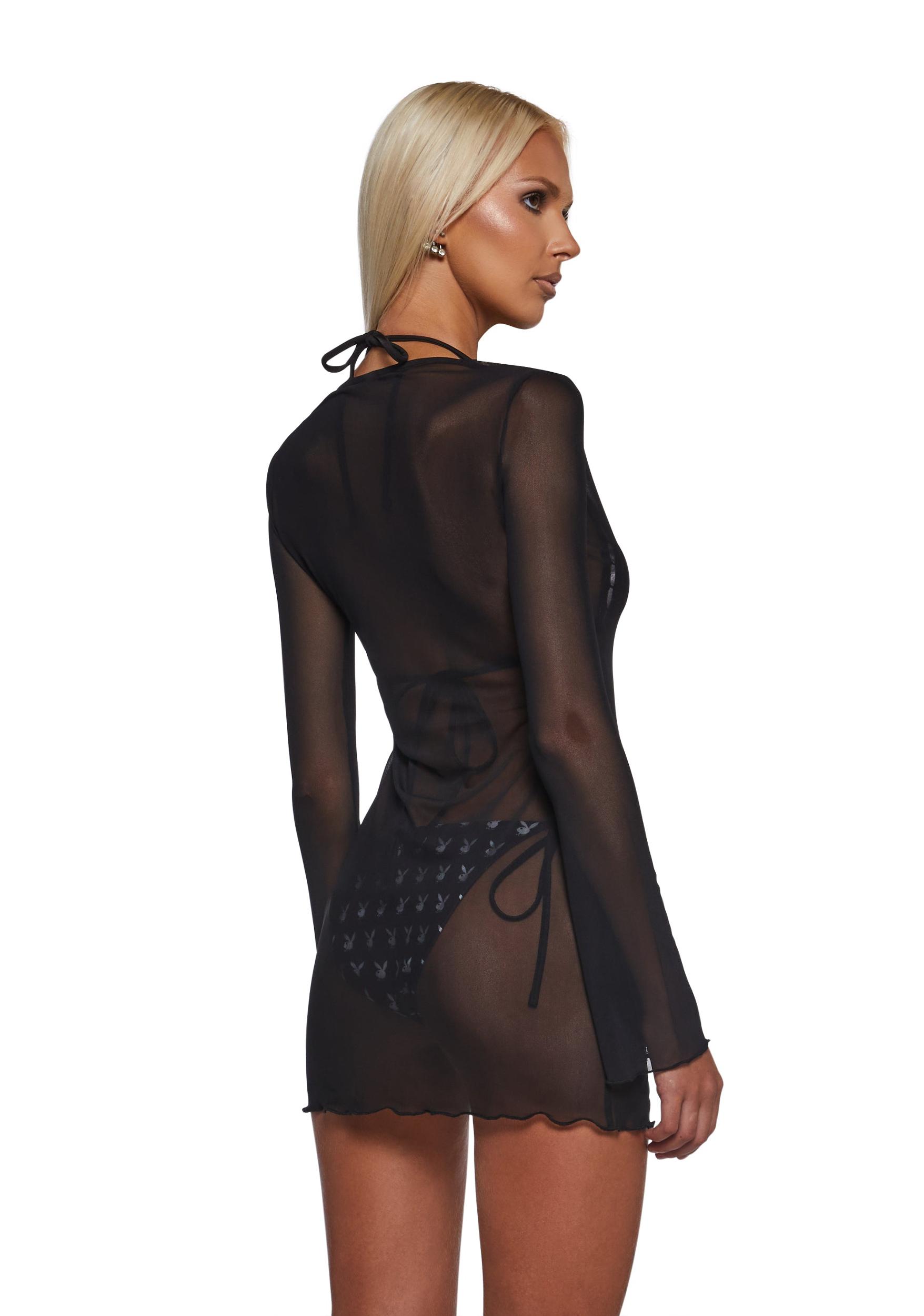 Playboy by Dolls Kill Sheer Mesh Cover Up Swim - Black Product Image