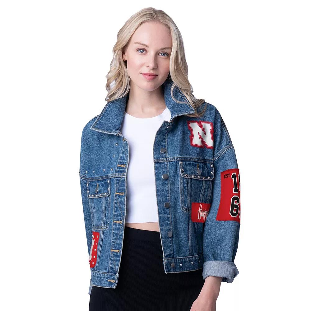Women's G-III 4Her by Carl Banks Denim Nebraska Huskers Game Ball Patches and Studs Full-Button Jacket,  Product Image
