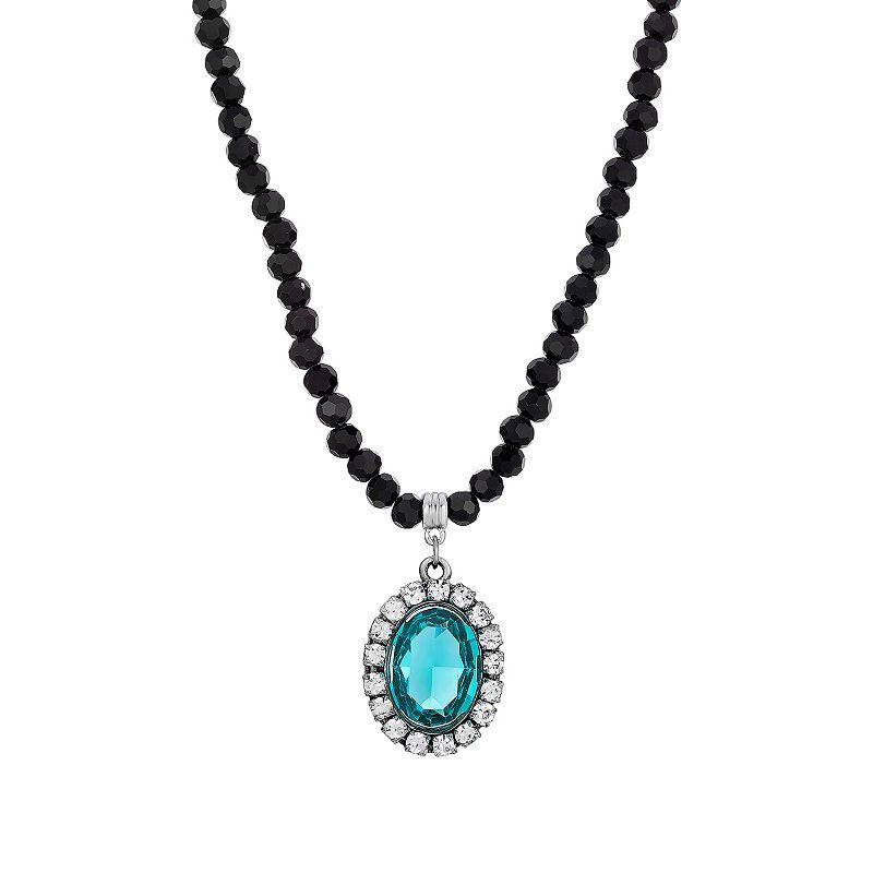 1928 Silver Tone Crystal Black Beaded Necklace, Women's, Purple Product Image