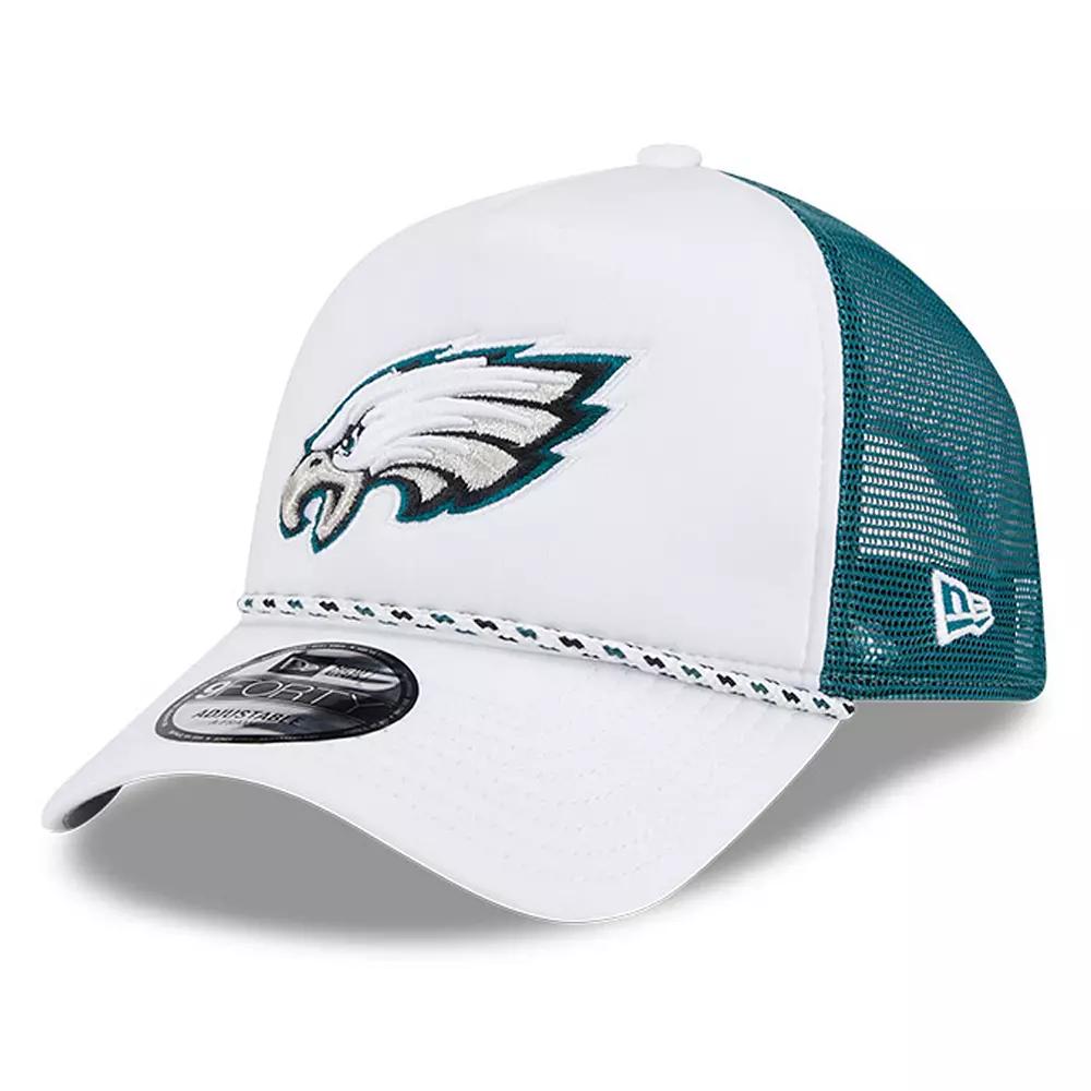 Men's New Era White/Green Philadelphia Eagles Court Sport Foam Front A-Frame 9FORTY Adjustable Trucker Hat Product Image