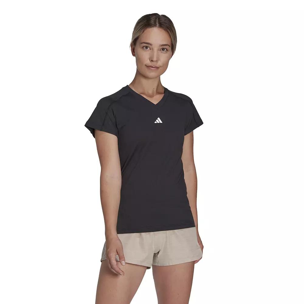 adidas AEROREADY Train Essentials Minimal Branding V-Neck Tee Dark Blue XS Womens Product Image
