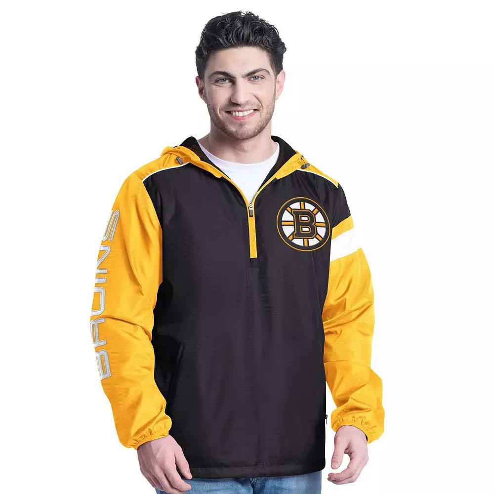 Men's G-III Sports by Carl Banks Black/Gold Boston Bruins Lateral Half-Zip Hoodie Jacket, Size: Medium Product Image