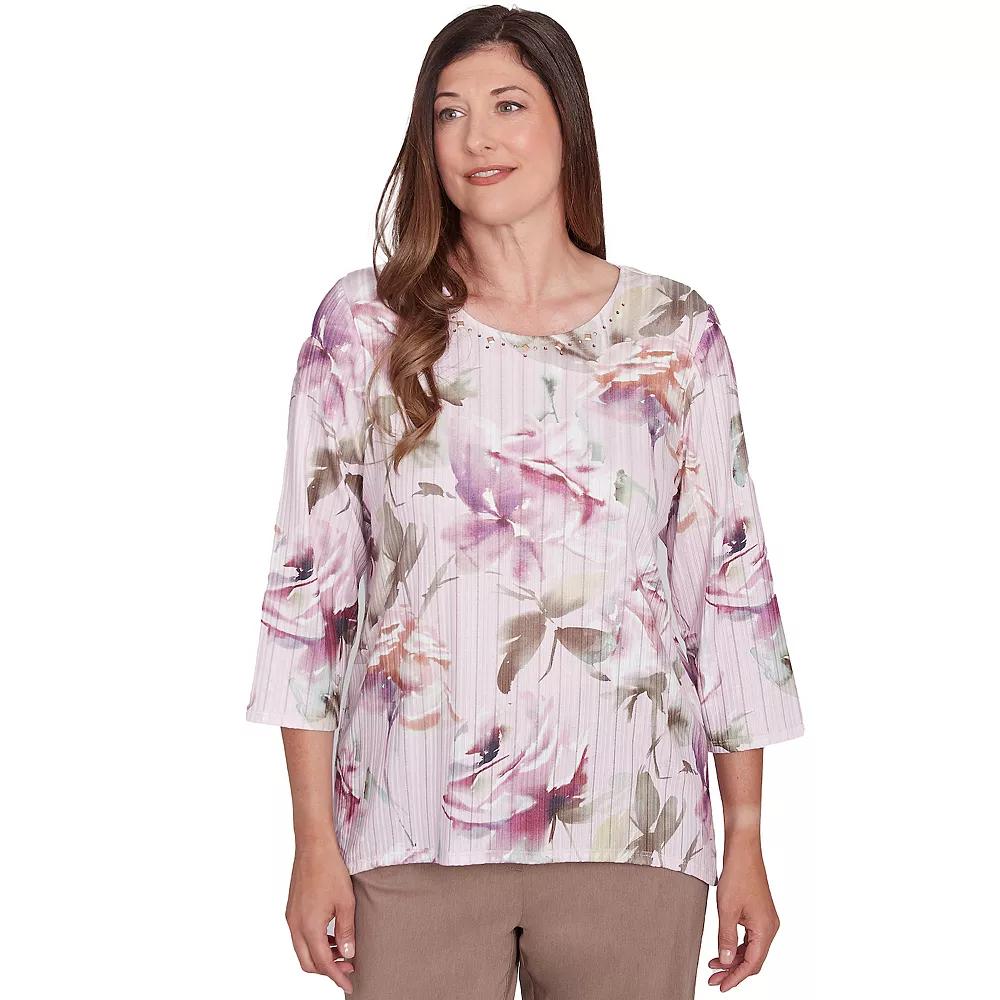 Women's Alfred Dunner Romantic Florals Textured Top, Size: Small, Pink Product Image