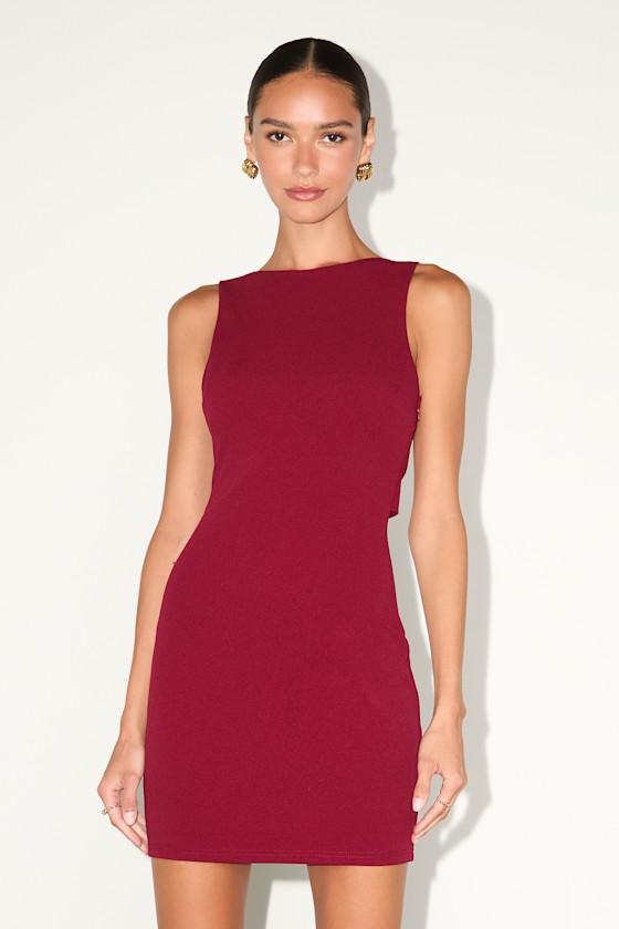 Devoted Lover Burgundy Backless Knotted Bodycon Mini Dress Product Image