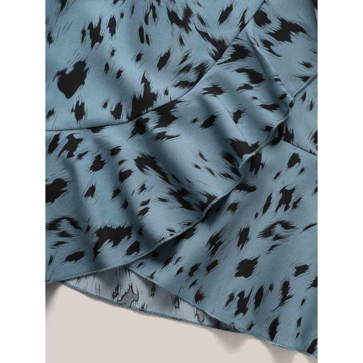 Plus Size Leopard Print Faux Wrap Ruffled Midi Dress Skyblue Women Overlap Collar Short sleeve Curvy BloomChic 26/4X Product Image