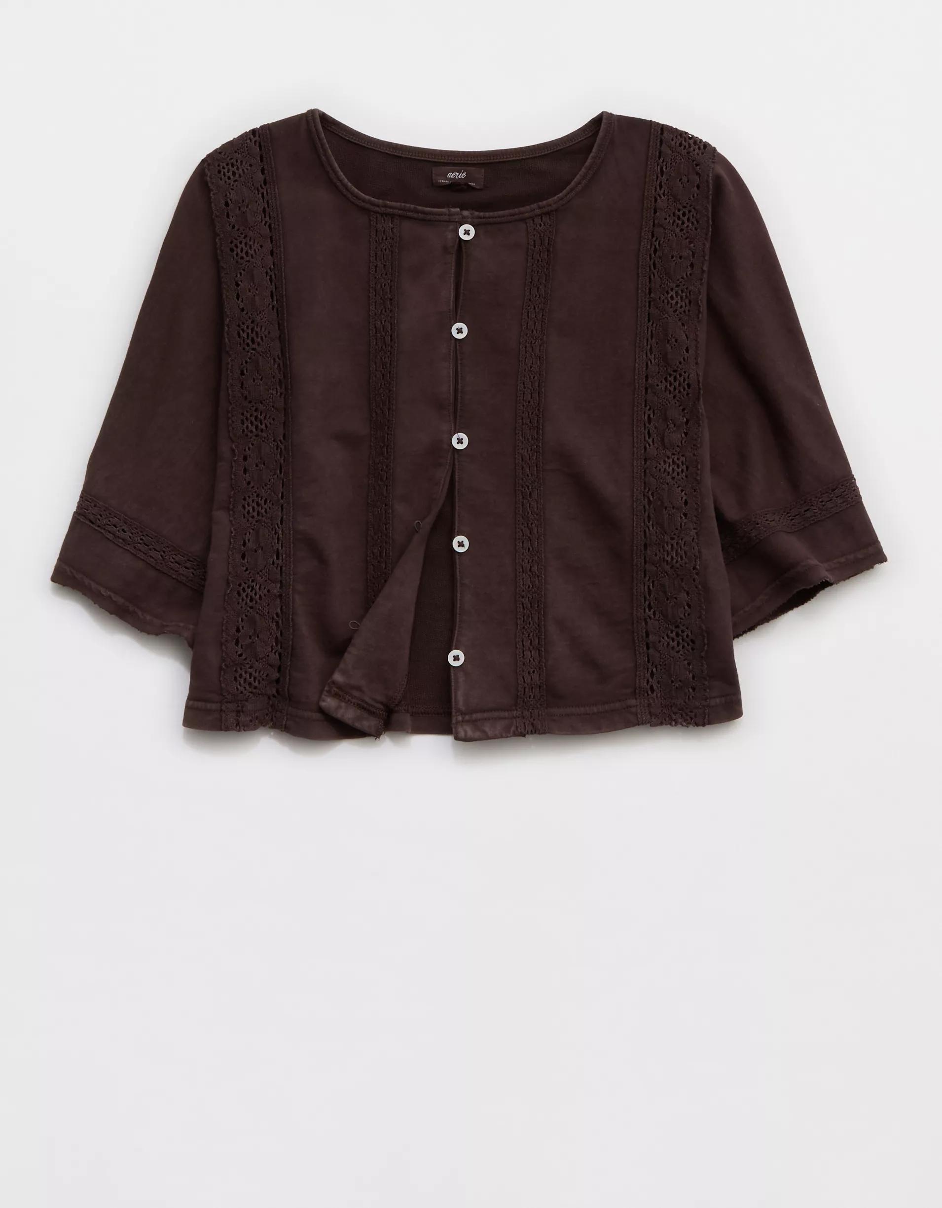 Aerie Short Sleeve Crochet Cardigan Product Image