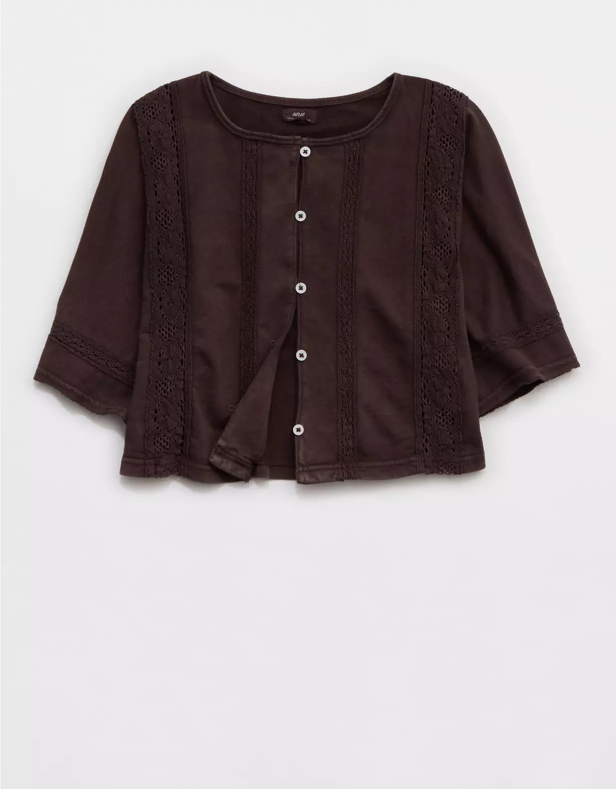 Aerie Short Sleeve Crochet Cardigan Product Image