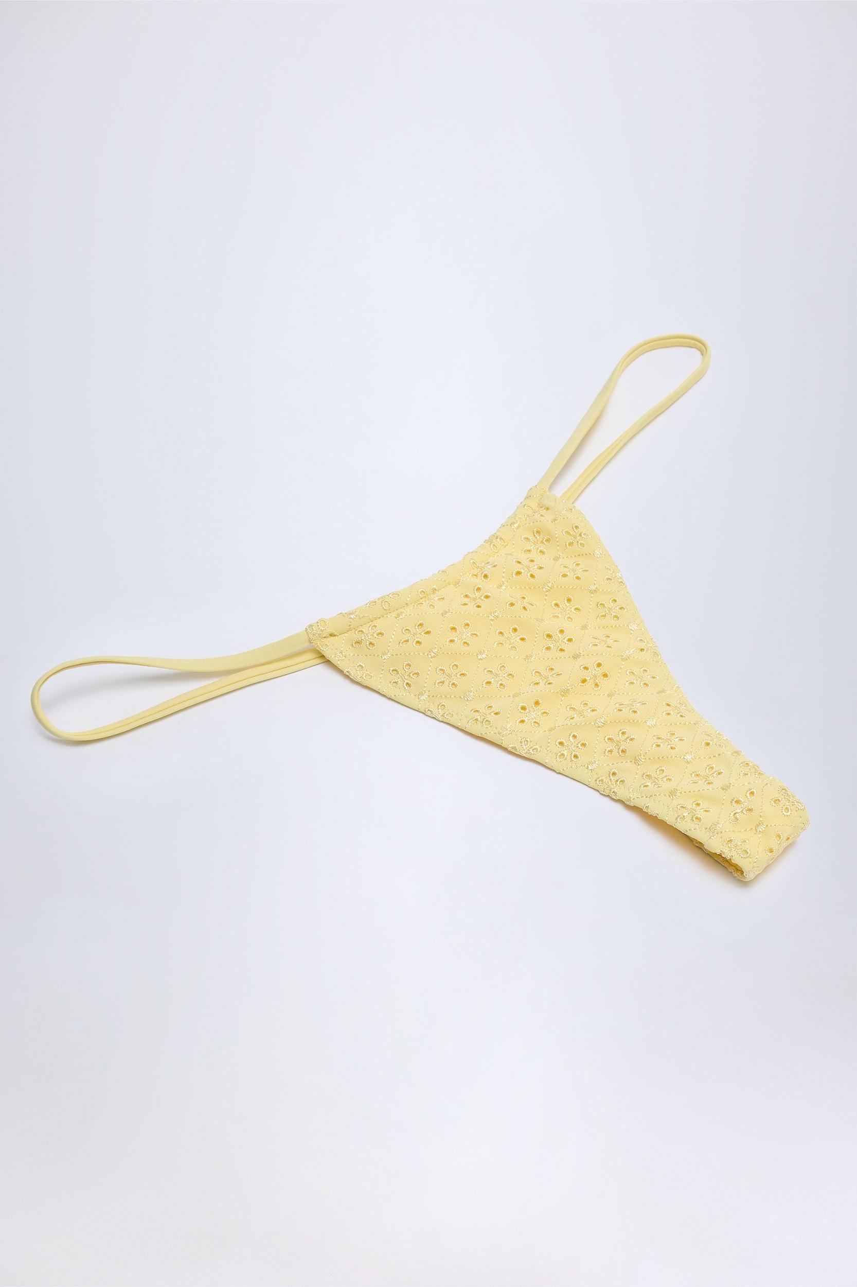 Broderie Anglaise Drawstring Bikini Bottoms in Lemon Yellow Product Image