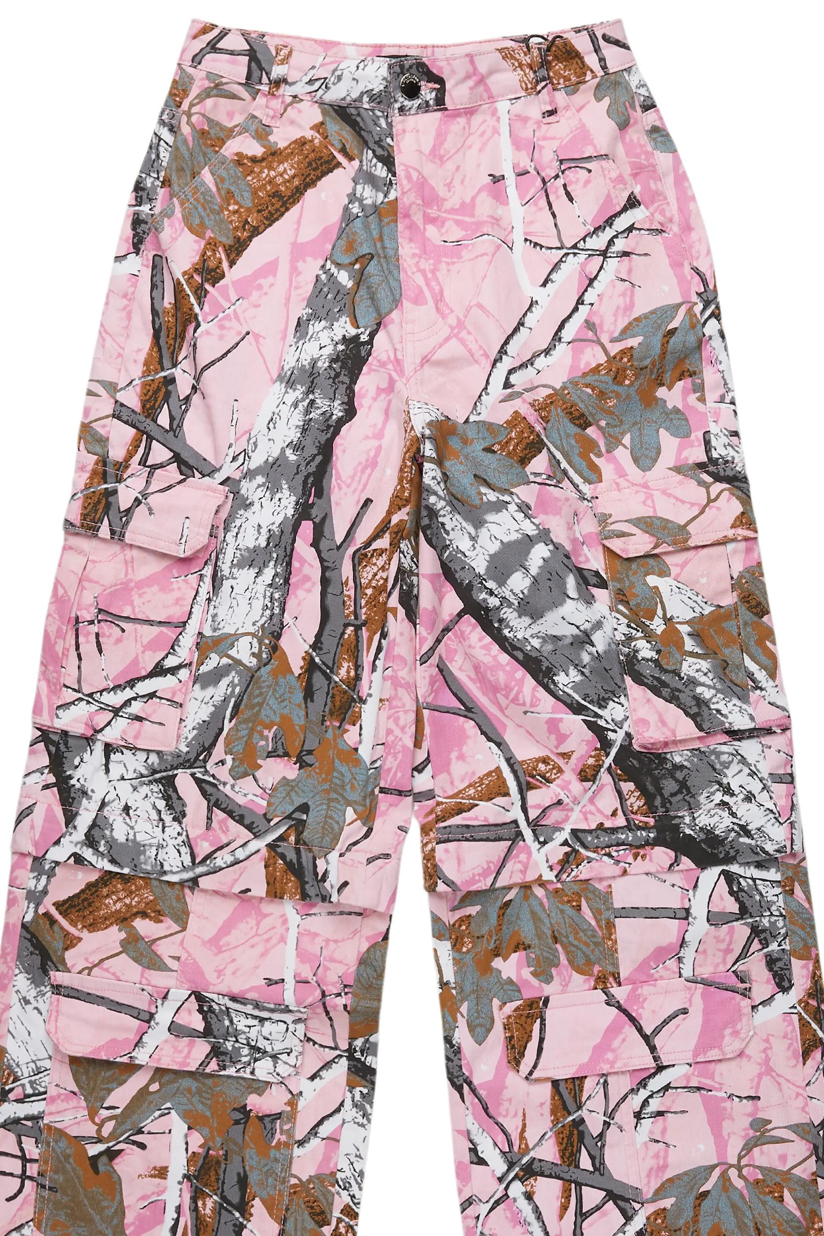 Precious Pink Tree Camo Baggy Stacked Jean Female Product Image