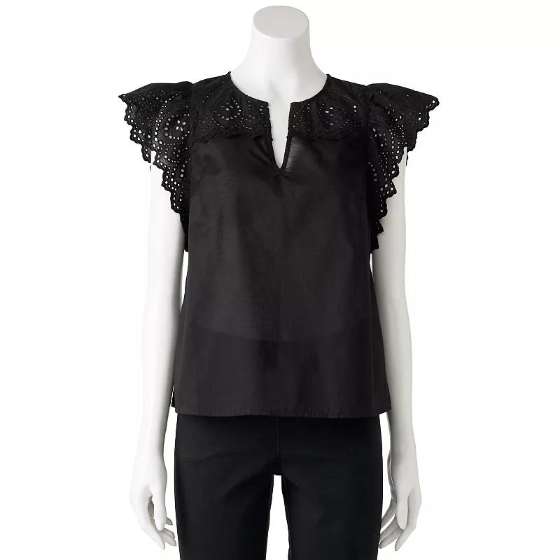 Women's Nine West Adaptive Easy Dressing Lacey Flutter Sleeve Top, Size: XS, Mineral Black Product Image