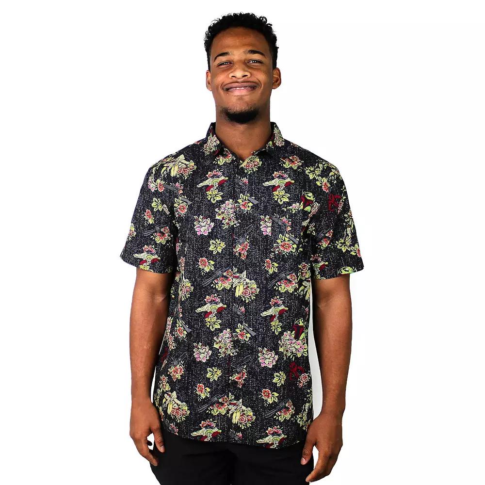 Men's Star Wars Floral Boba Fett Graphic Button Up,  Product Image