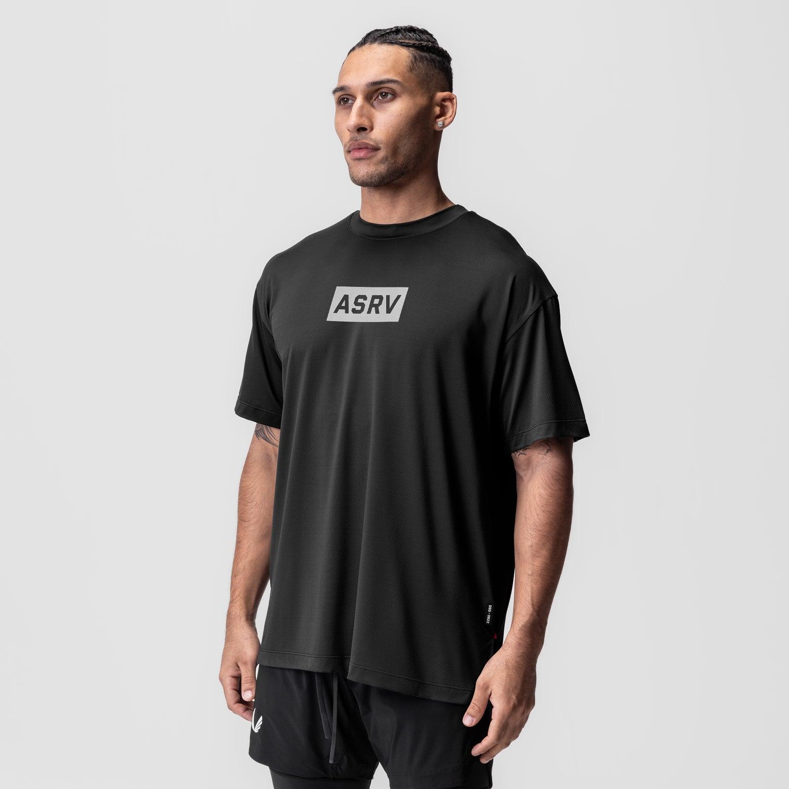 0822. AeroSilver® Oversized Tee - Black "Box Logo" Male Product Image