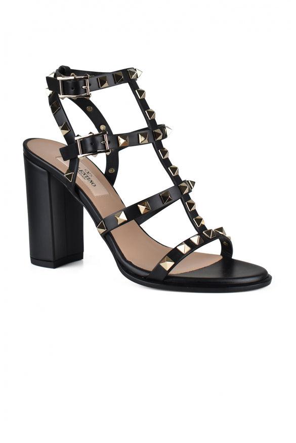 VALENTINO GARAVANI Valentino Rockstud Caged 90 Leather Ankle Strap Sandal In Black Product Image