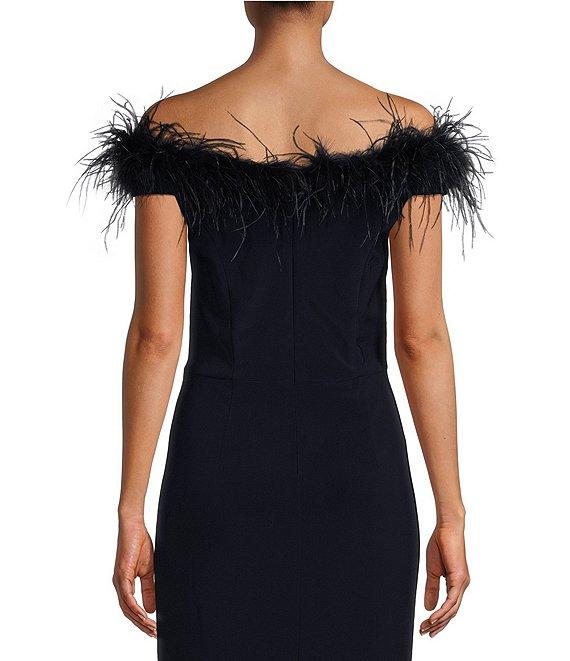 Alex Evenings Stretch Matte Jersey Feather Off-the-Shoulder Cap Sleeve Ruched Front Slit Gown Product Image