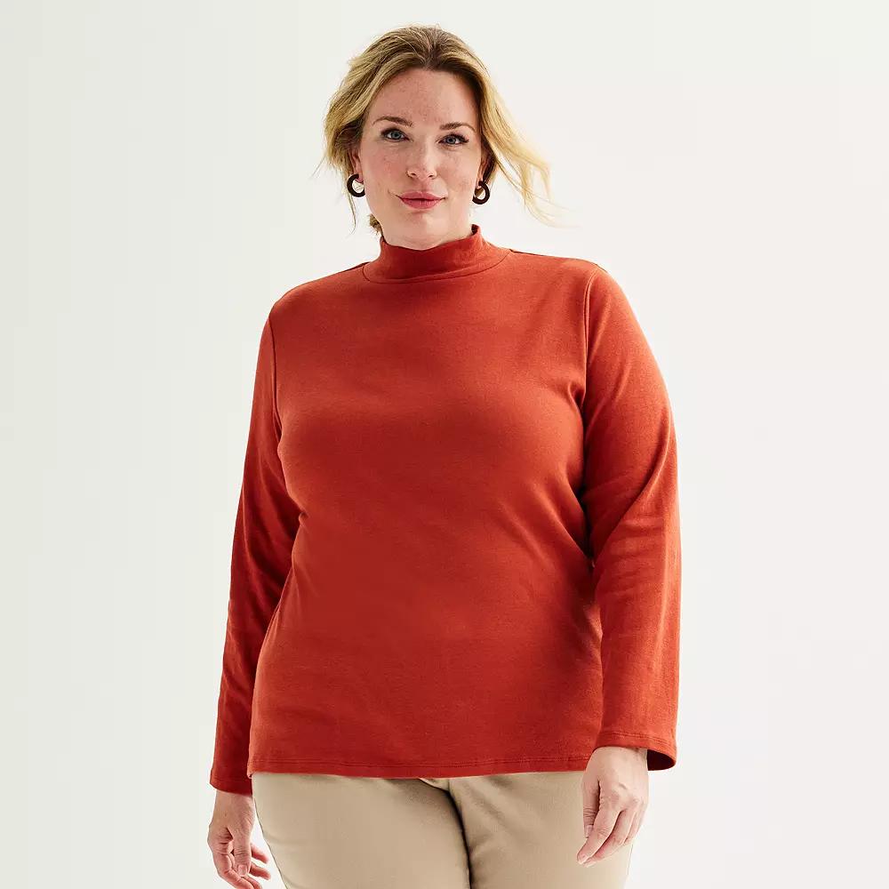 Plus Size Croft & Barrow® Essential Long-Sleeve Mockneck Top, Women's, Size: 5XL, Brandy Red Product Image