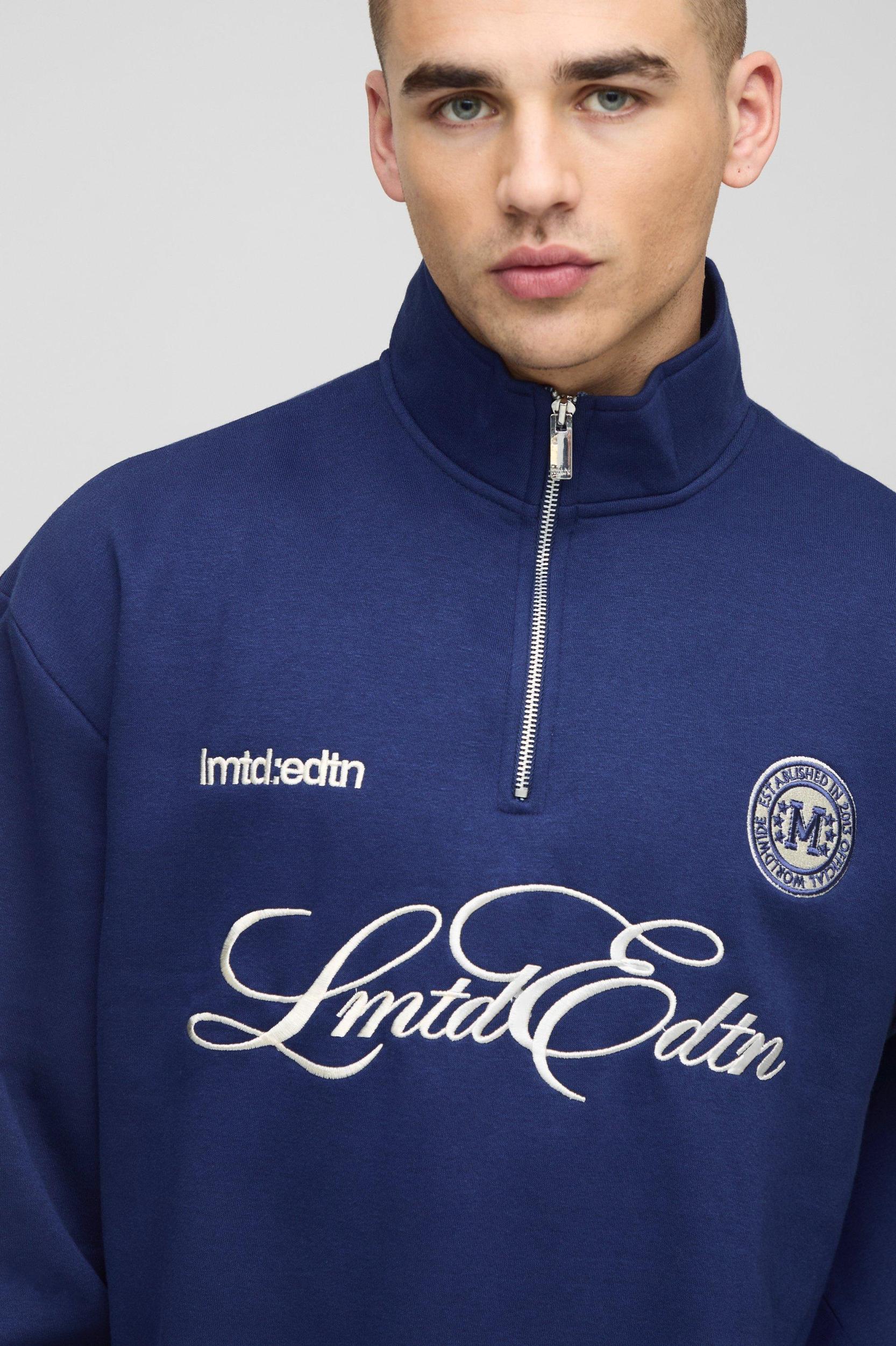Oversized Boxy Quarter Zip Embroidered Sweatshirt | boohooMAN USA Product Image