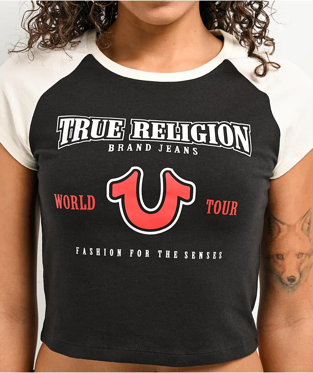 True Religion Raglan Black Crop T-Shirt Product Image
