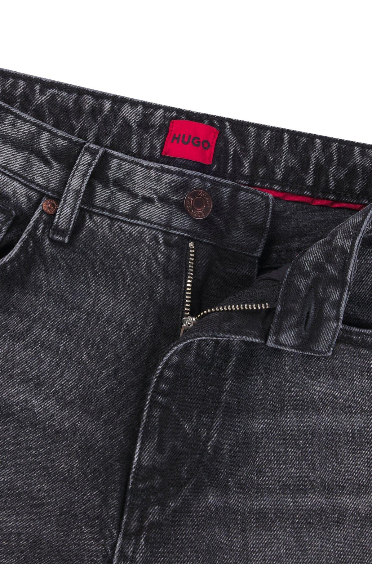Wide-leg jeans in black rigid denim Product Image