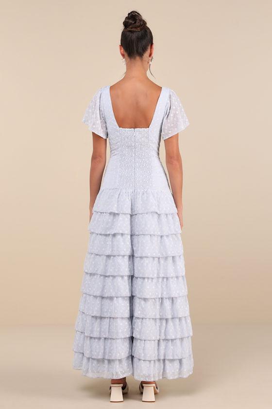 Delightful Favorite Light Blue Eyelet Tiered Maxi Dress Product Image