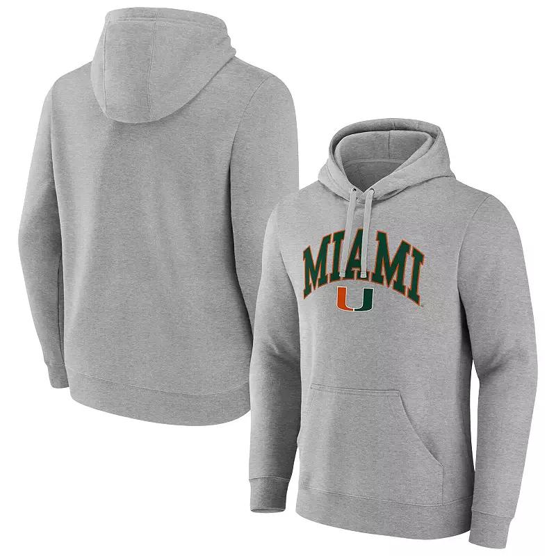 Men's Fanatics Gray Miami Hurricanes Arched Logo Pullover Hoodie, Size: 3XL, Grey Product Image