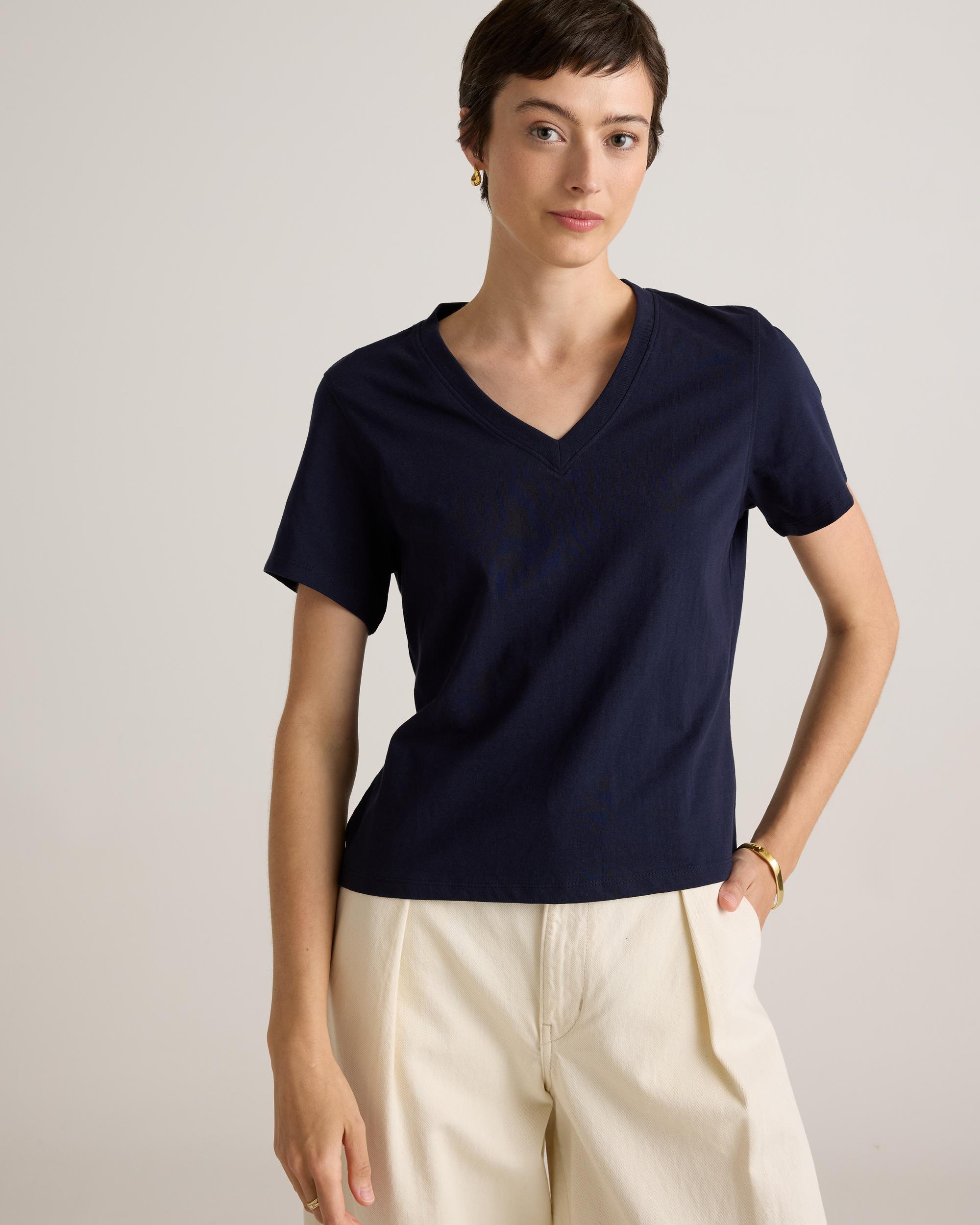 Quince | Women's Boxy V-Neck T-Shirt Size XS, Organic Cotton Product Image