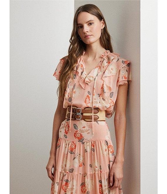 Lauren Ralph Lauren Floral Crinkle Georgette V-Neck Flutter Short Sleeve Blouse Product Image