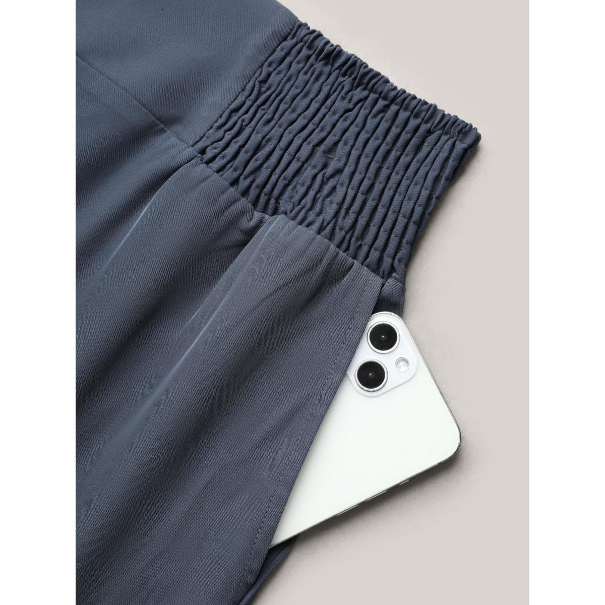 Plus Size Shirred Waist Stretchy Wide-Leg Pants Women Stone At the Office Wide Leg Mid Rise Work Pants BloomChic 26/4X Product Image