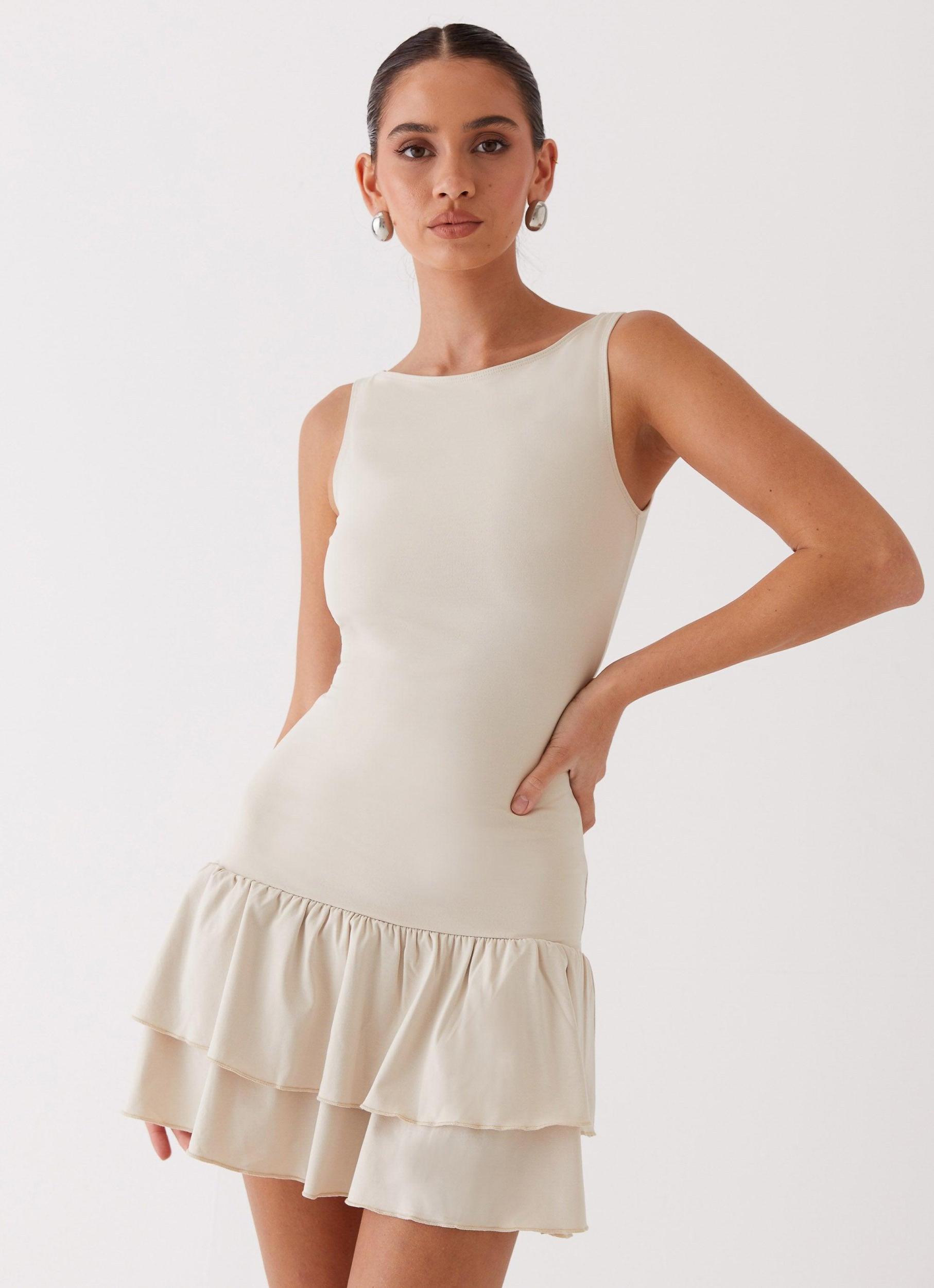 Rhiannon Frill Mini Dress - Ivory Product Image