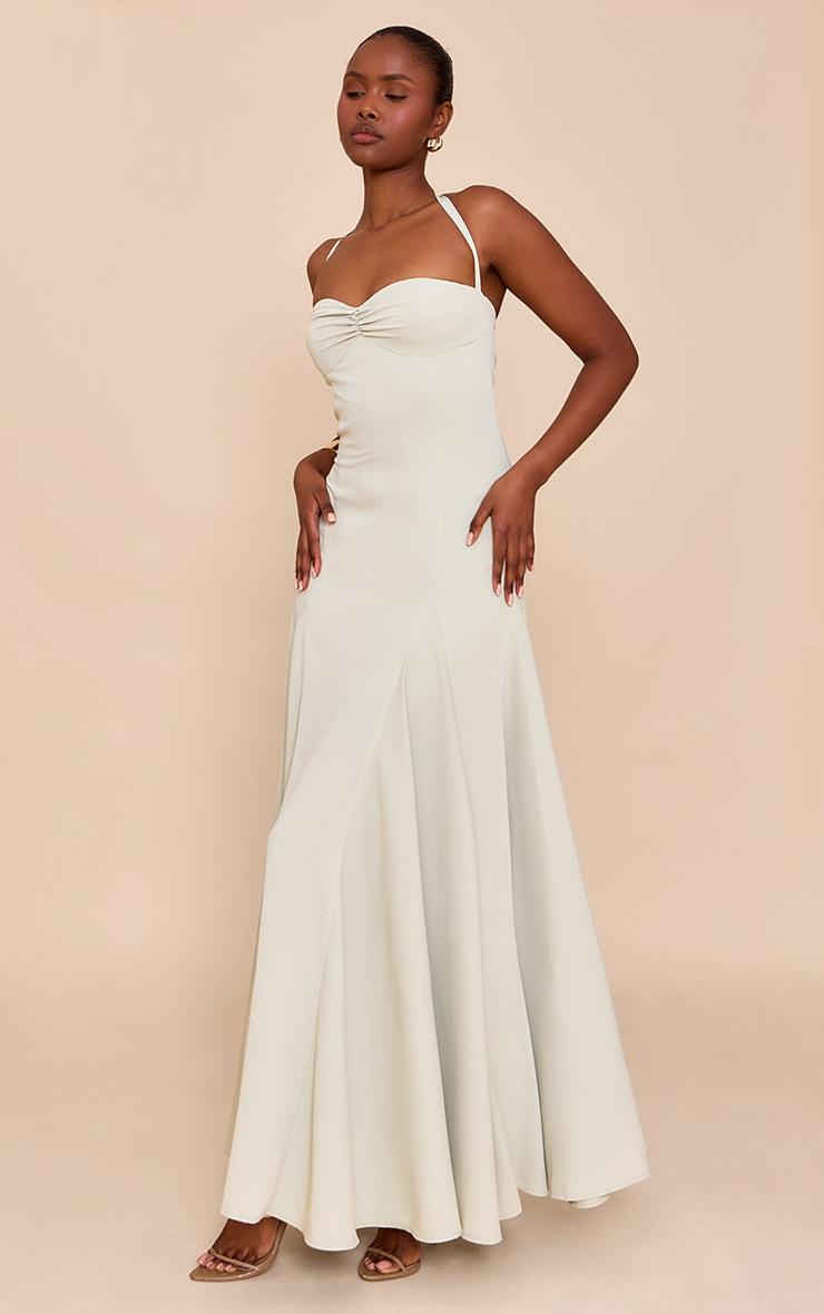  Sage Woven Halterneck Ruched Bust Detail Maxi Dress Product Image