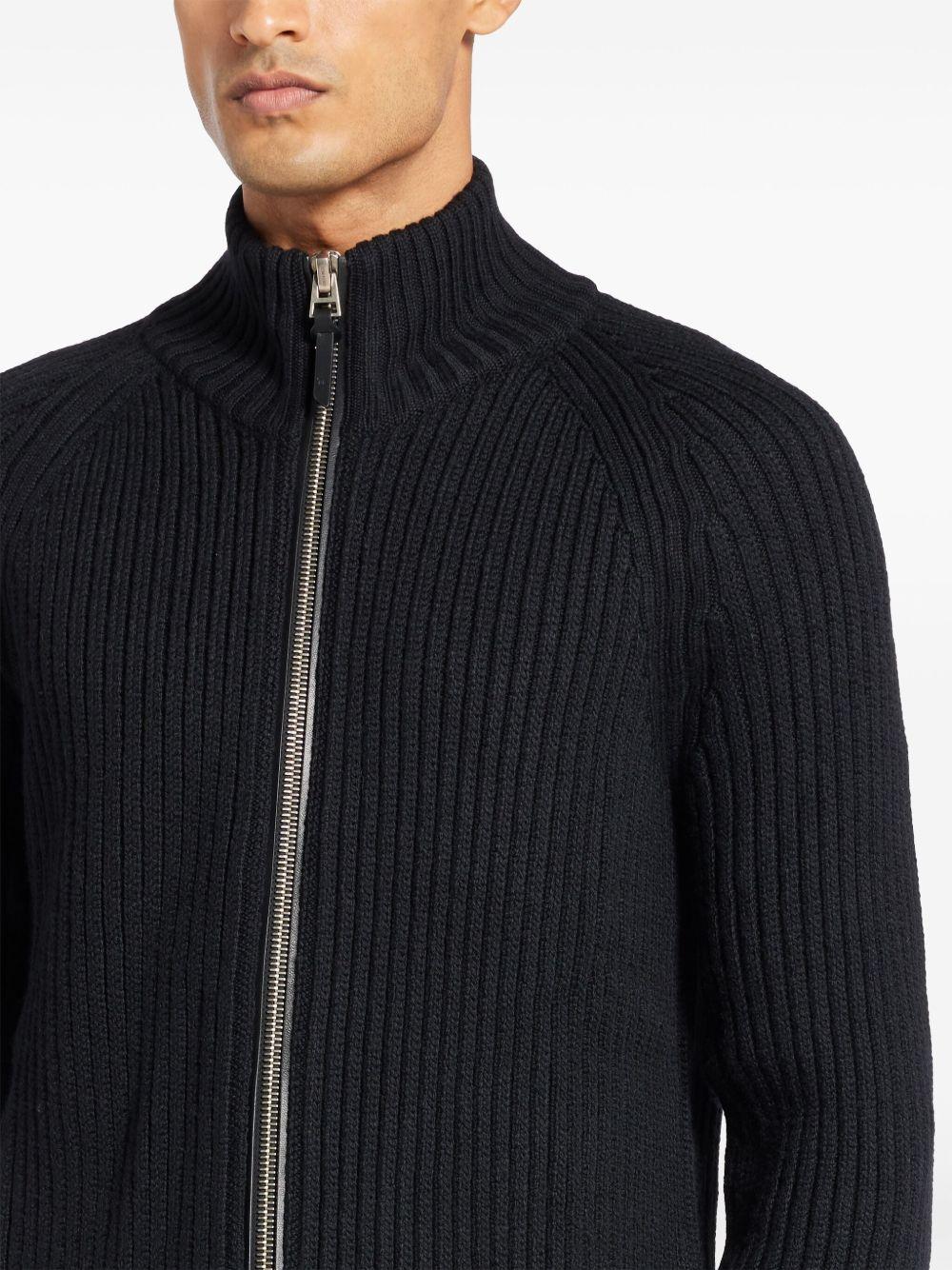 ribbed-knit zip-up cardigan Product Image