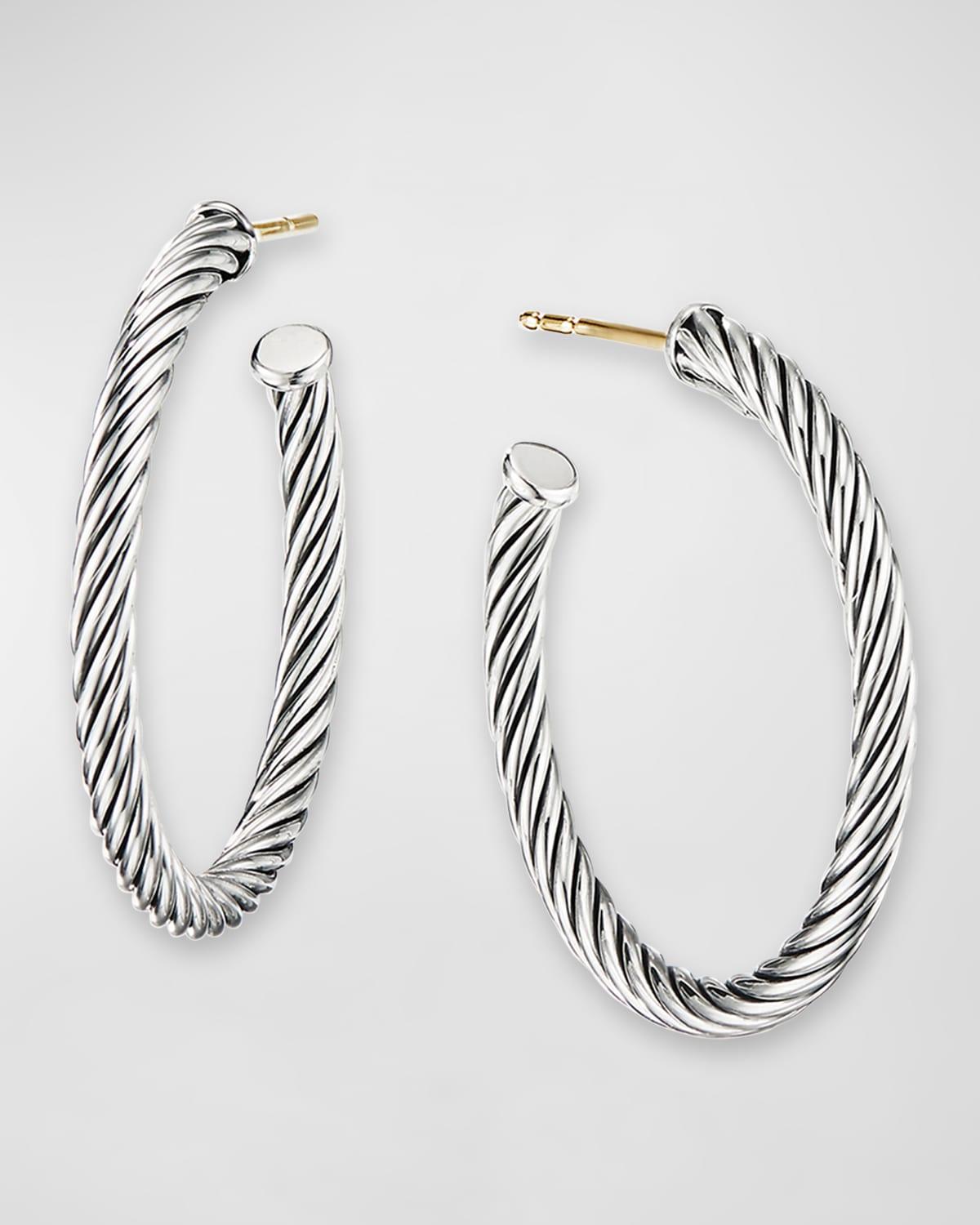 Womens Cable Sterling Hoop Earrings Product Image