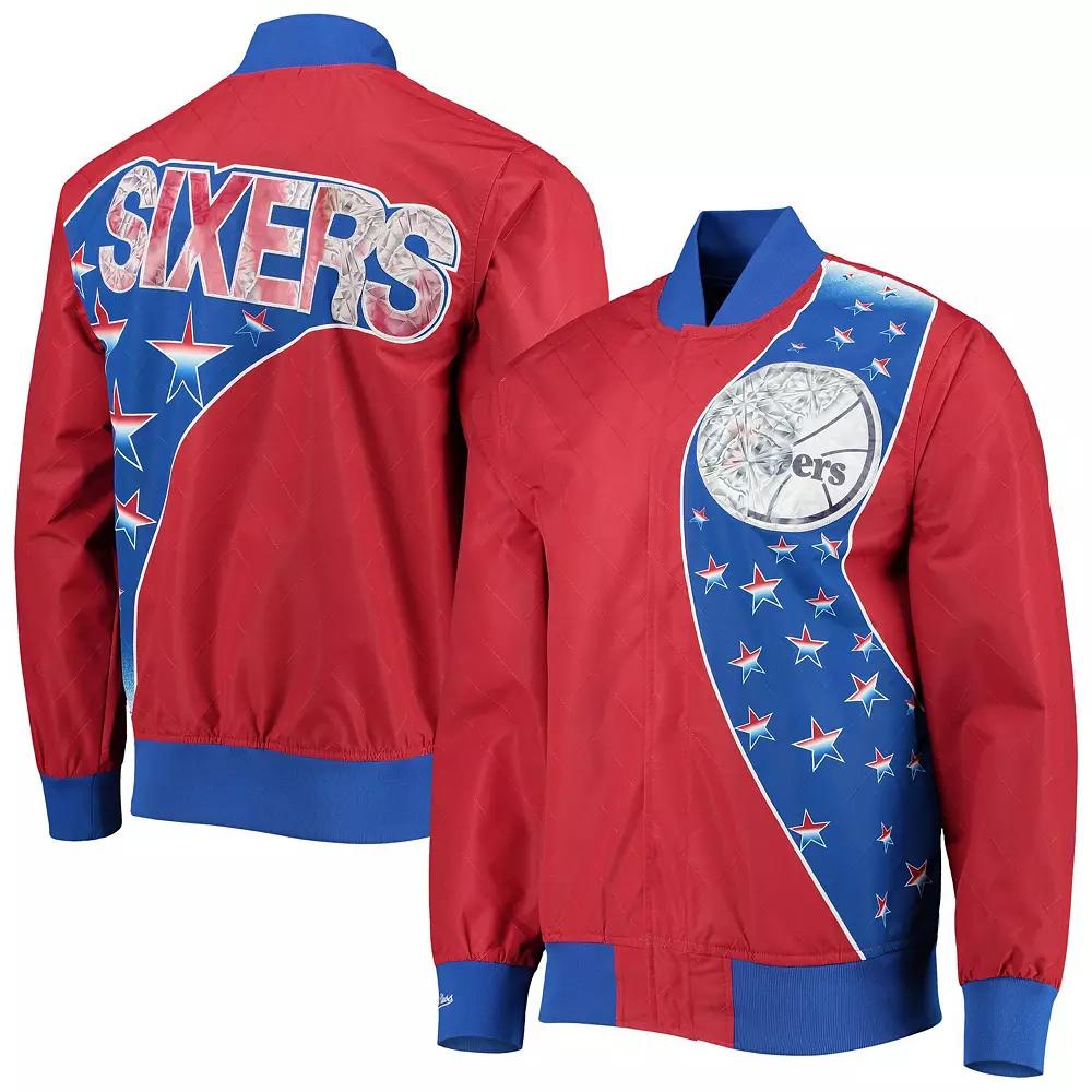 Men's Philadelphia 76ers Red Mitchell & Ness Hardwood Classics 75th Anniversary Authentic Warmup Full-Snap Jacket,  Product Image