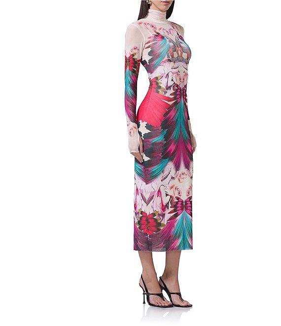 AFRM Shailene Feather Printed Turtleneck Long Sleeve Midi Dress Product Image